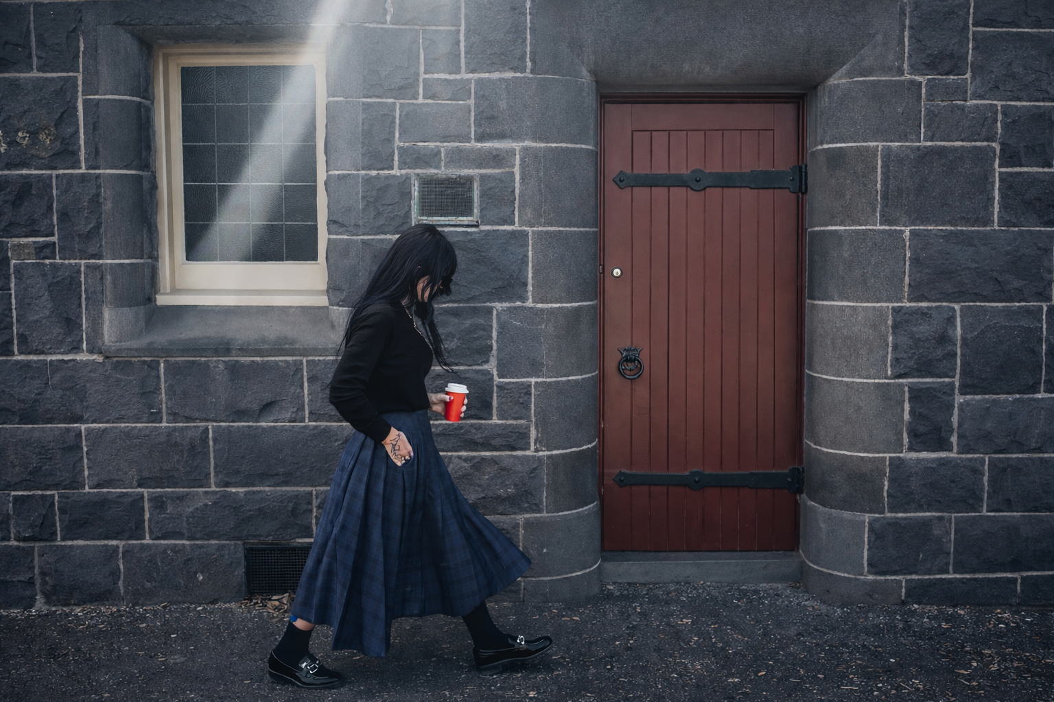 Wool Tartan Long Pleated Skirt - Forest