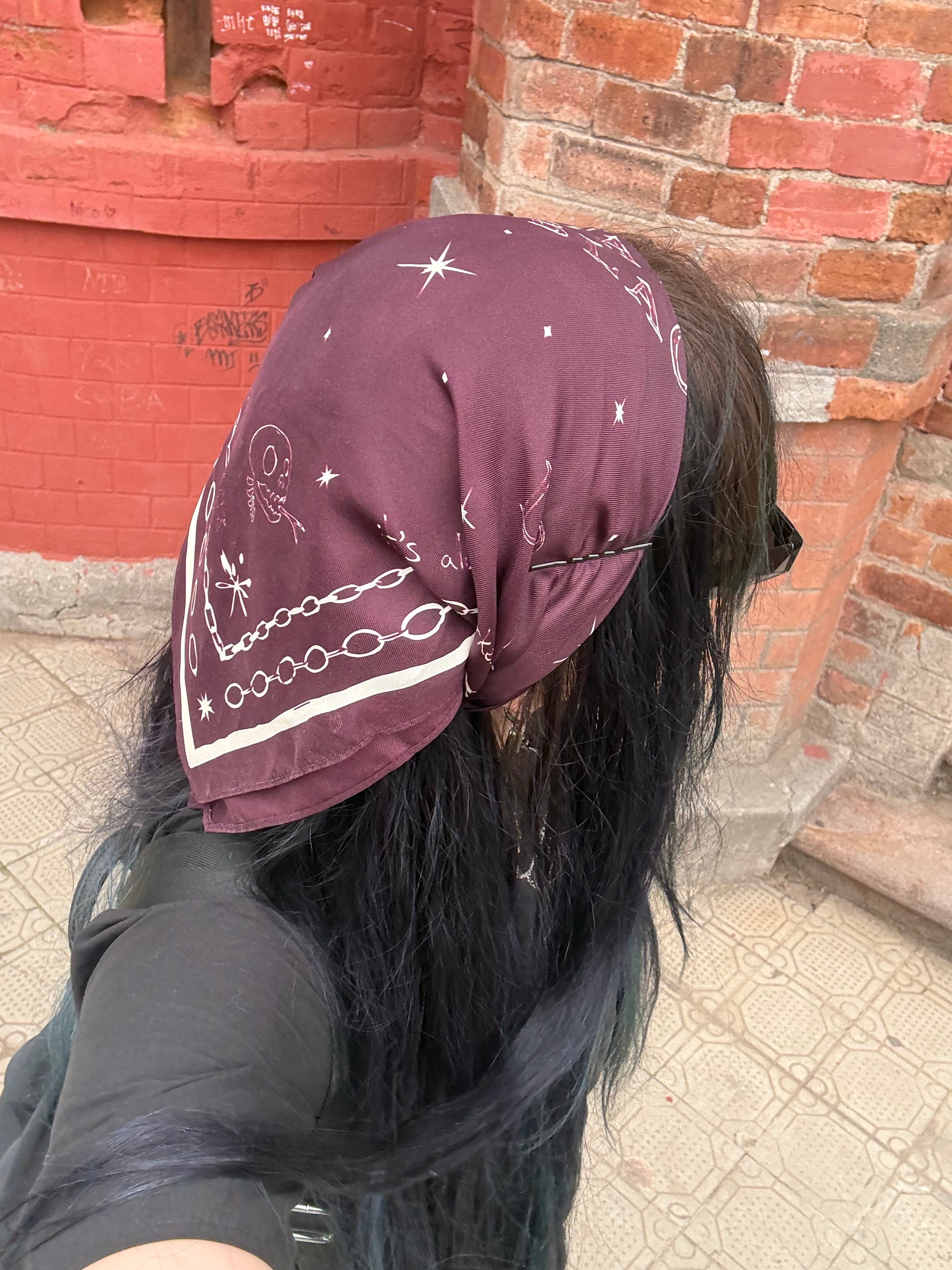 Hand Drawn 100% Silk Bandana Scarf
