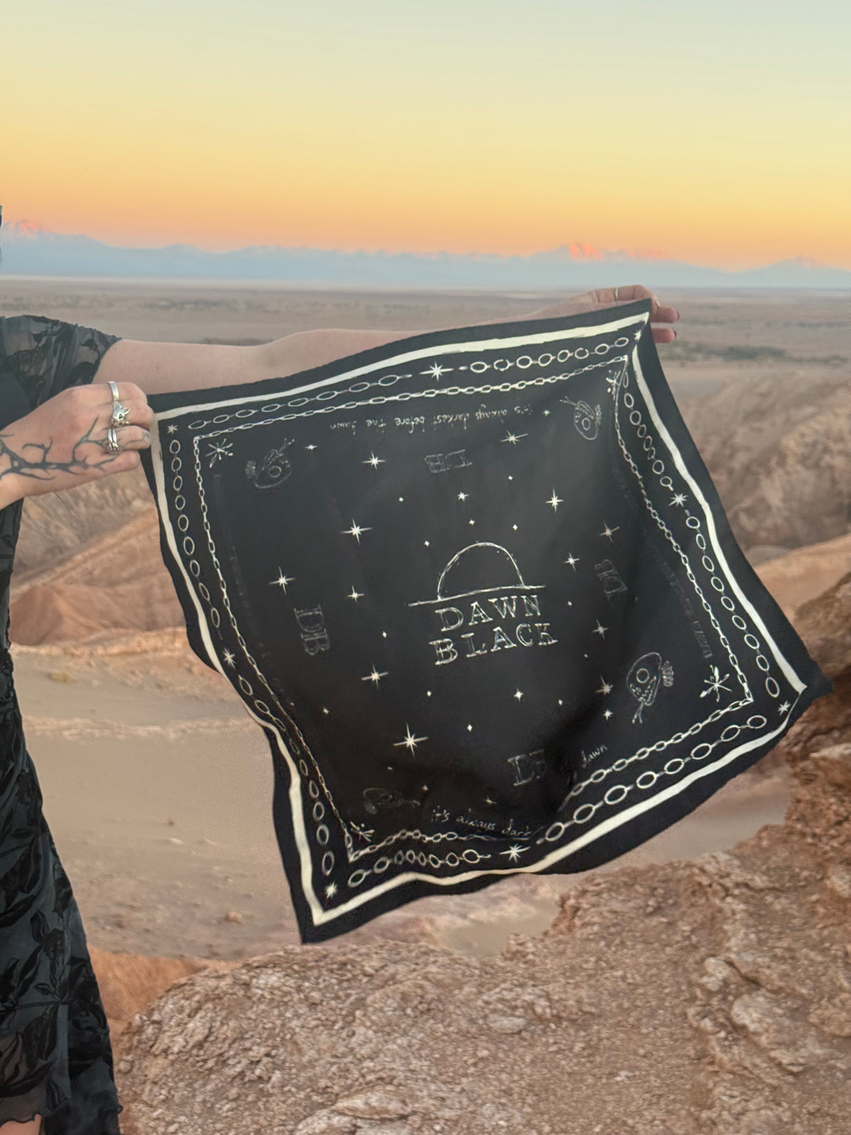 Hand Drawn 100% Silk Bandana Scarf