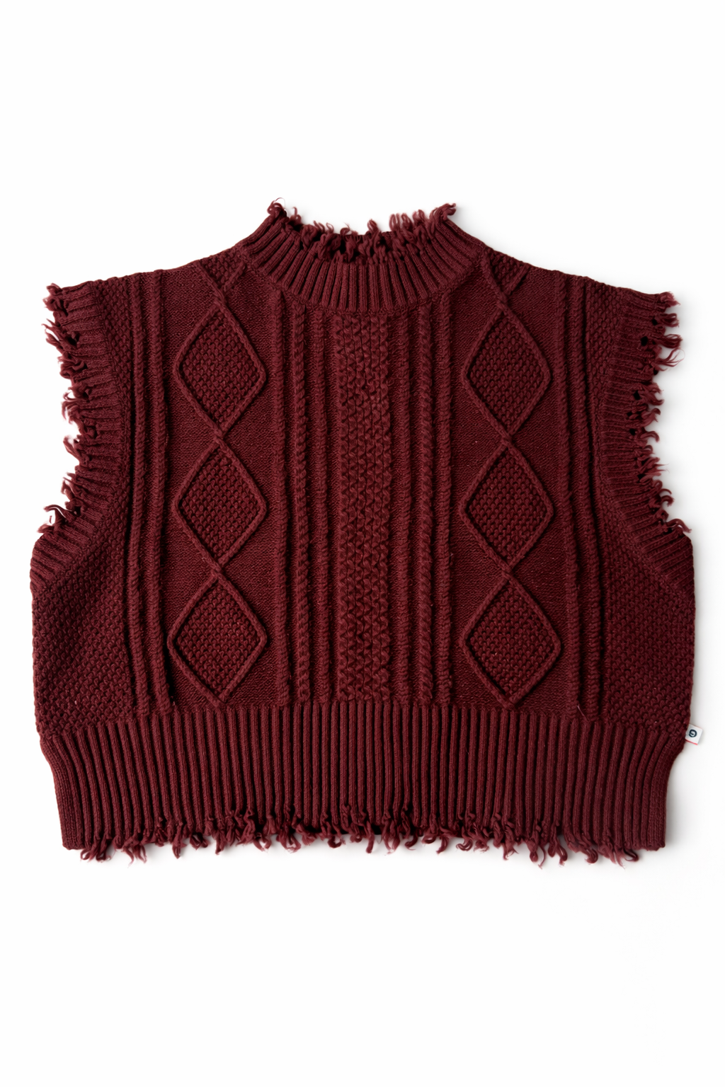 Cropped Cable Vest - Merlot