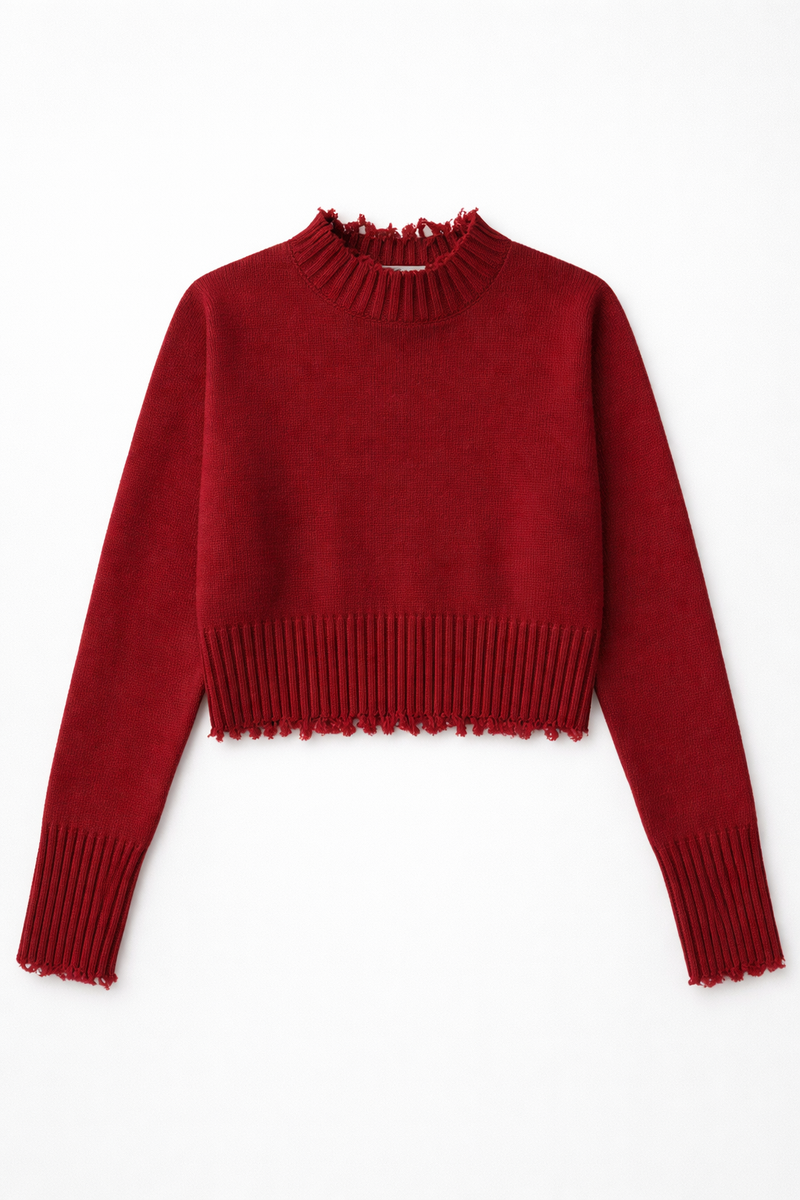 The Fractured Cropped Knit - Merlot