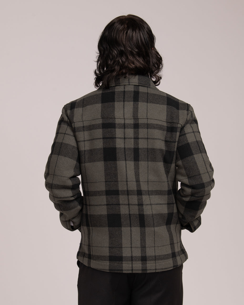 Unisex Wool Blend Check Shacket - Forest