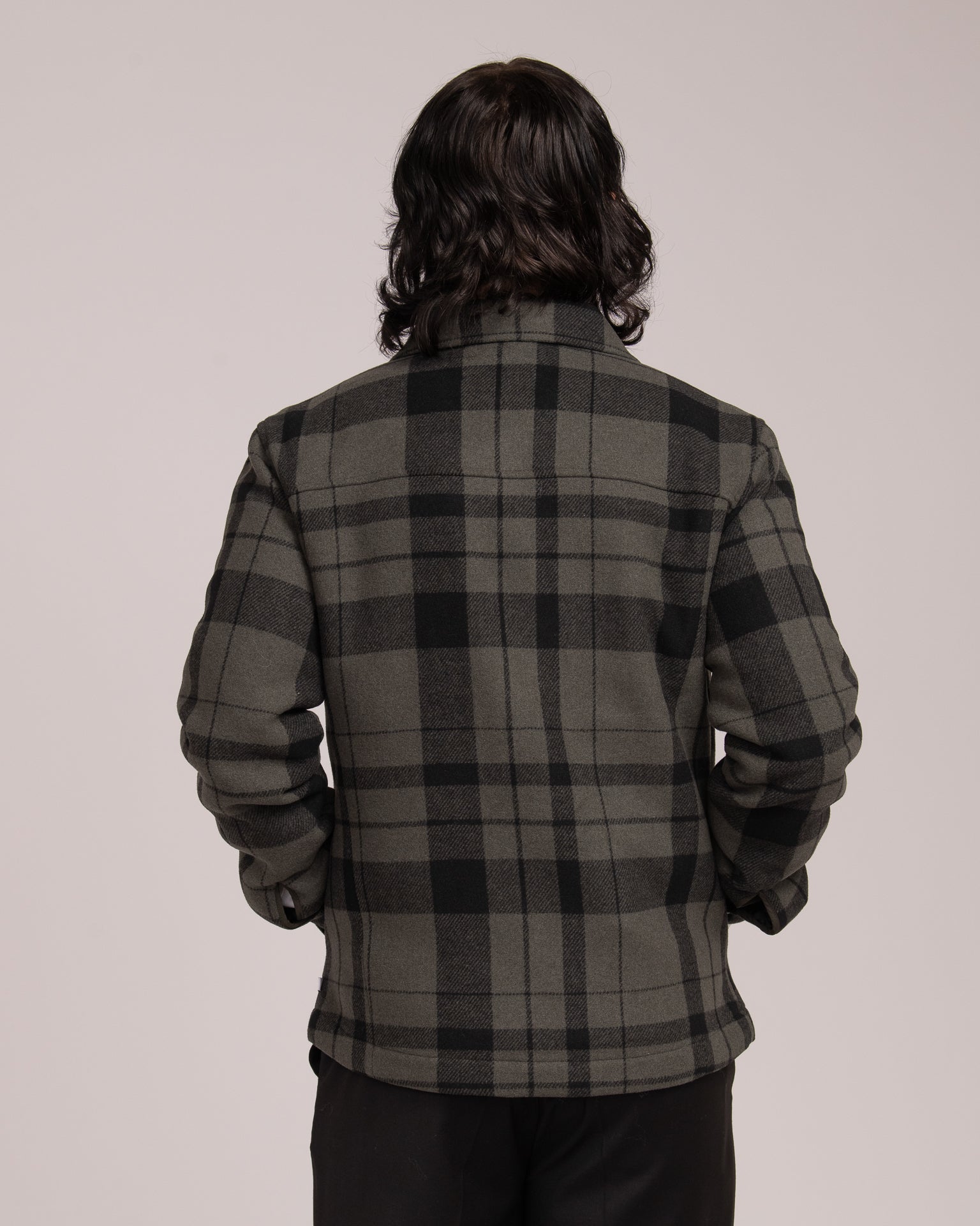 Unisex Wool Blend Check Shacket - Forest