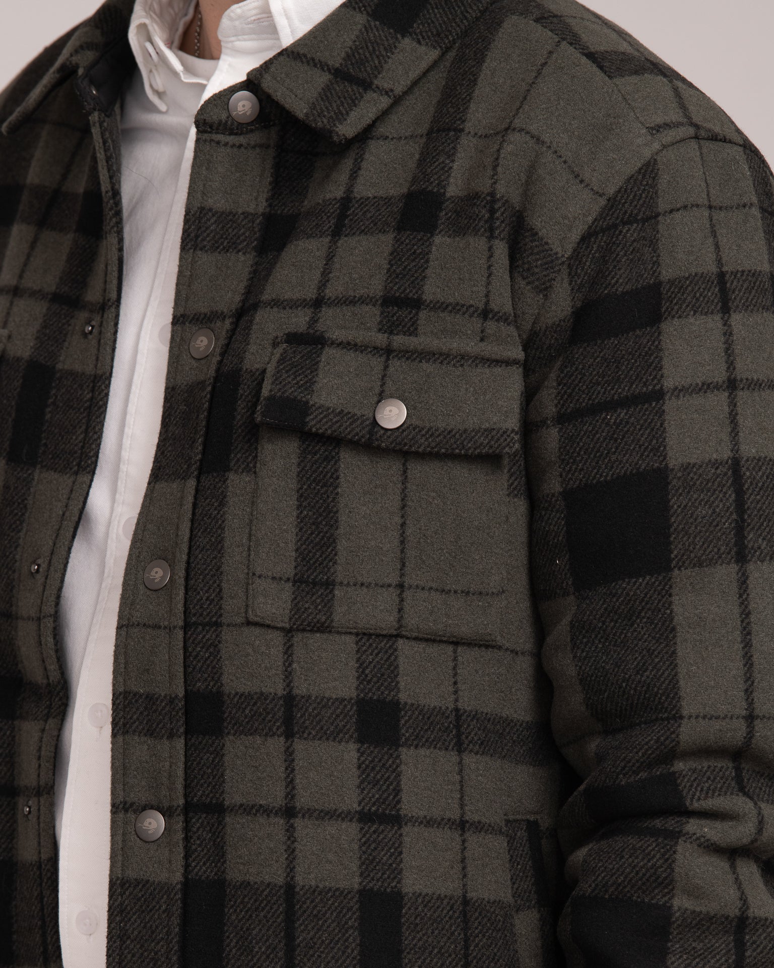 Unisex Wool Blend Check Shacket - Forest