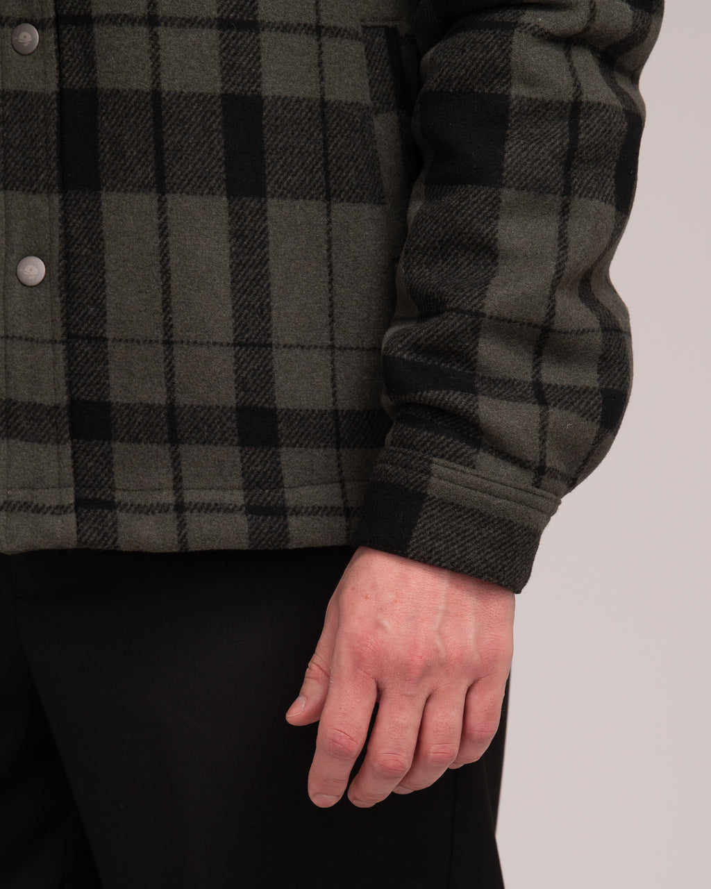 Unisex Wool Blend Check Shacket - Forest