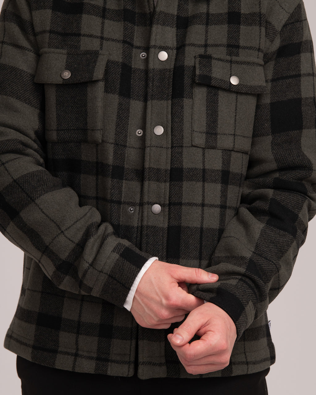 Unisex Wool Blend Check Shacket - Forest