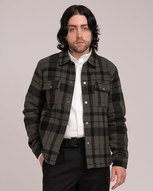 Mens Wool Blend Check Shacket - Forest