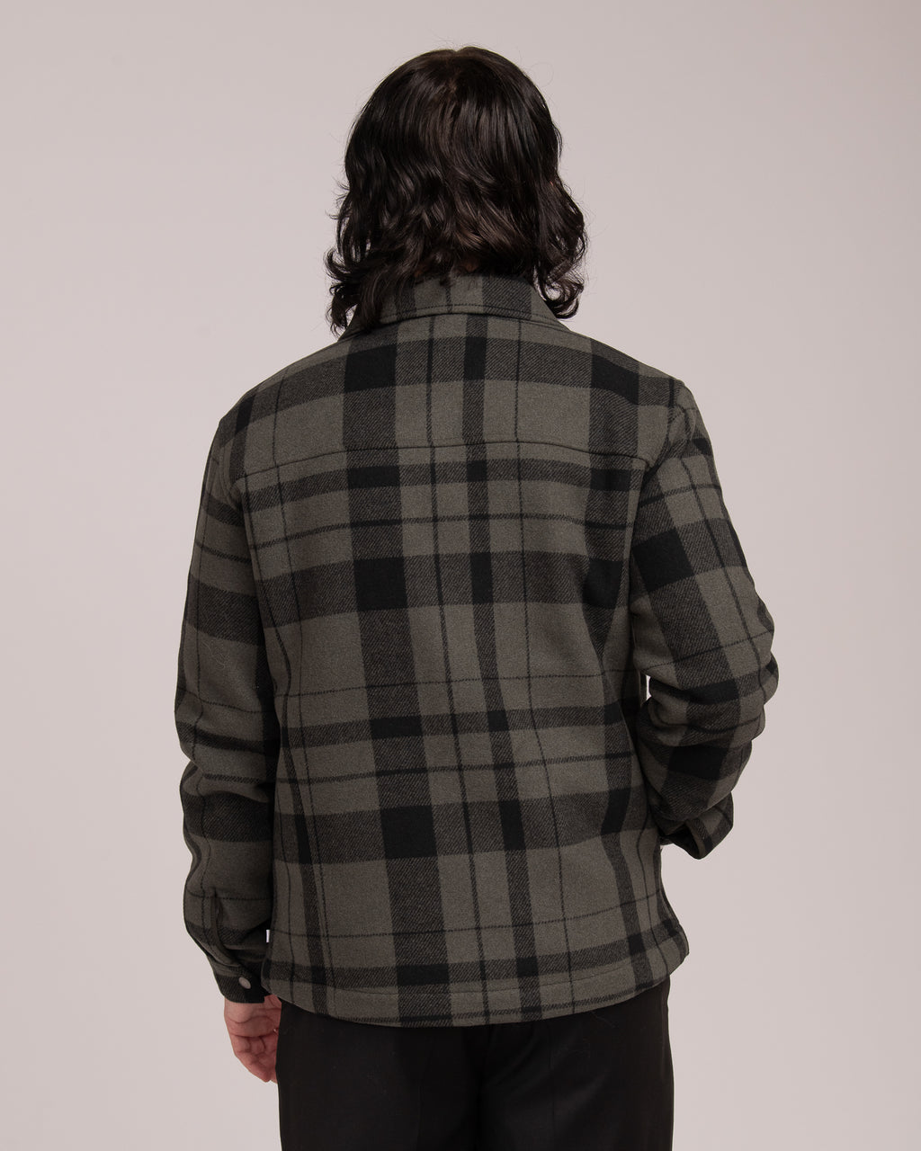 Unisex Wool Blend Check Shacket - Forest