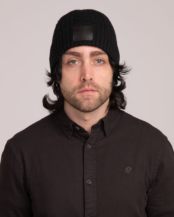 Unisex Australian Wool Cable Beanie - Black