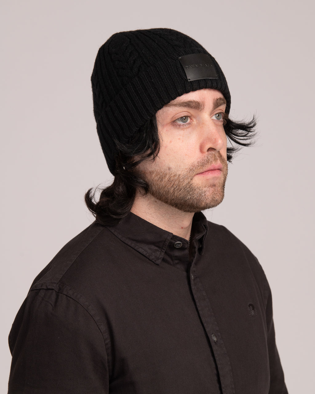 Unisex Australian Wool Cable Beanie - Black
