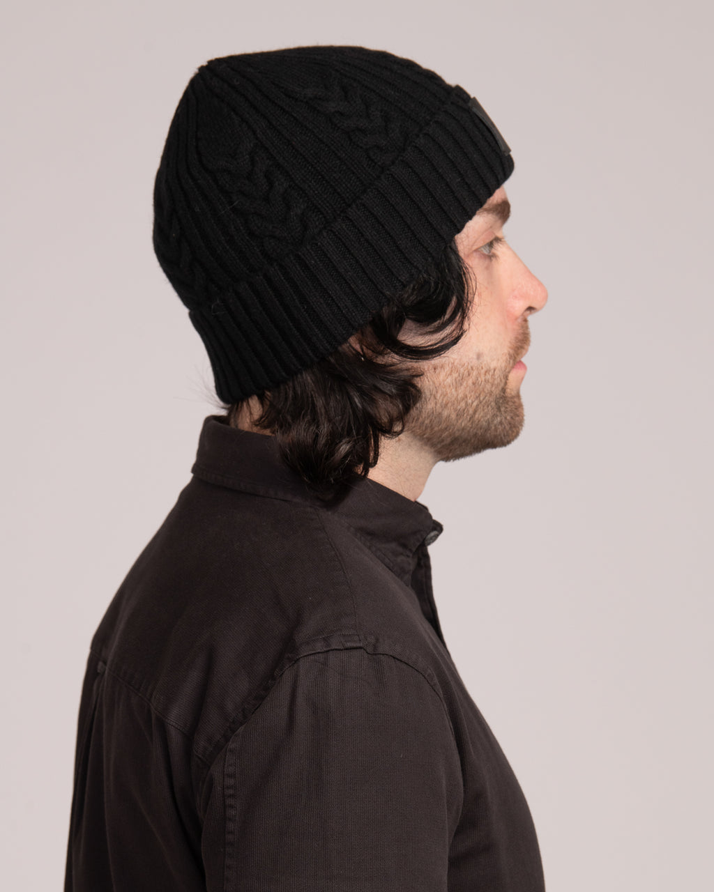 Unisex Australian Wool Cable Beanie - Black
