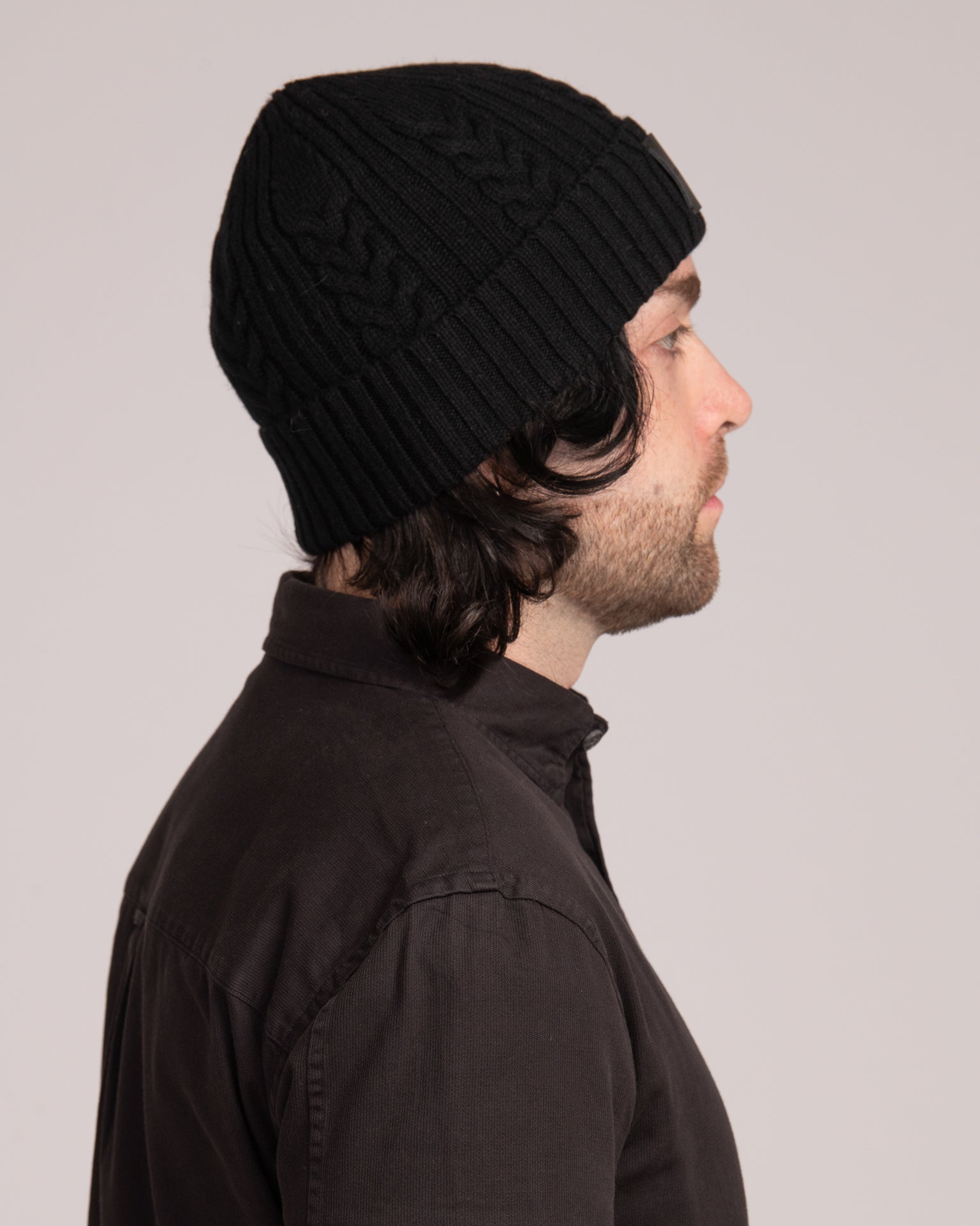 Unisex Australian Wool Cable Beanie - Black