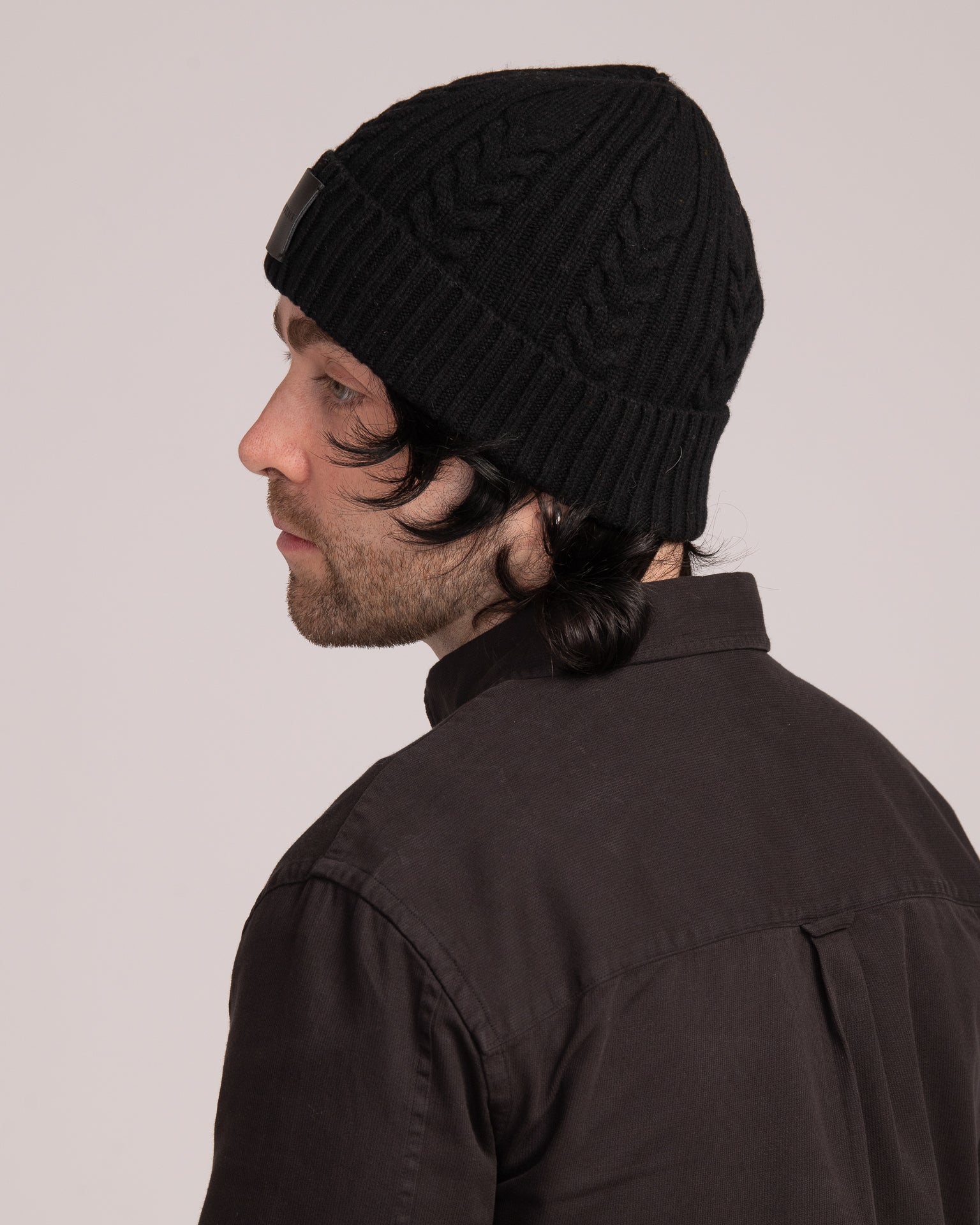 Unisex Australian Wool Cable Beanie - Black