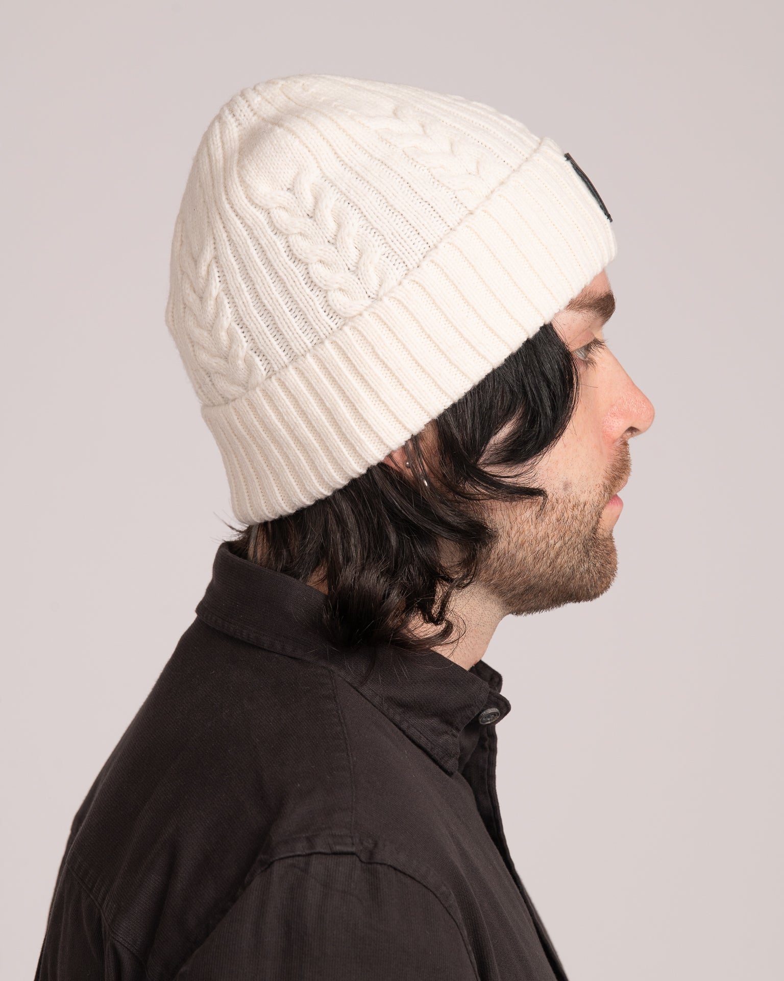 Unisex Australian Wool Cable Beanie - Ecru