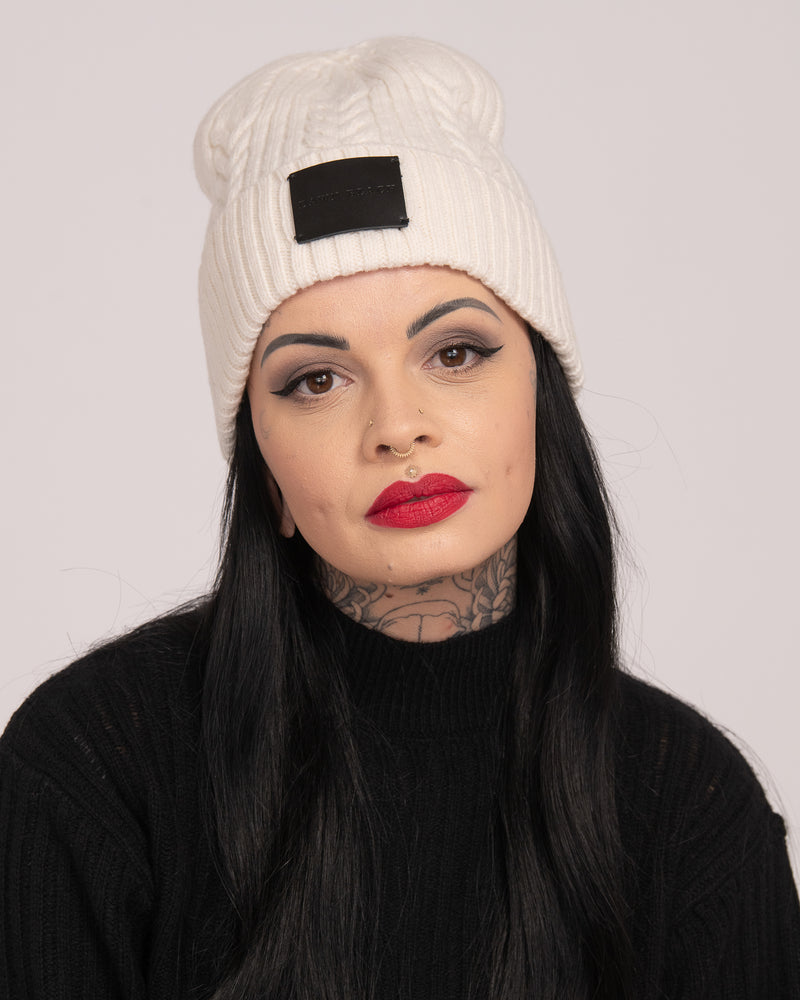 Unisex Australian Wool Cable Beanie - Ecru