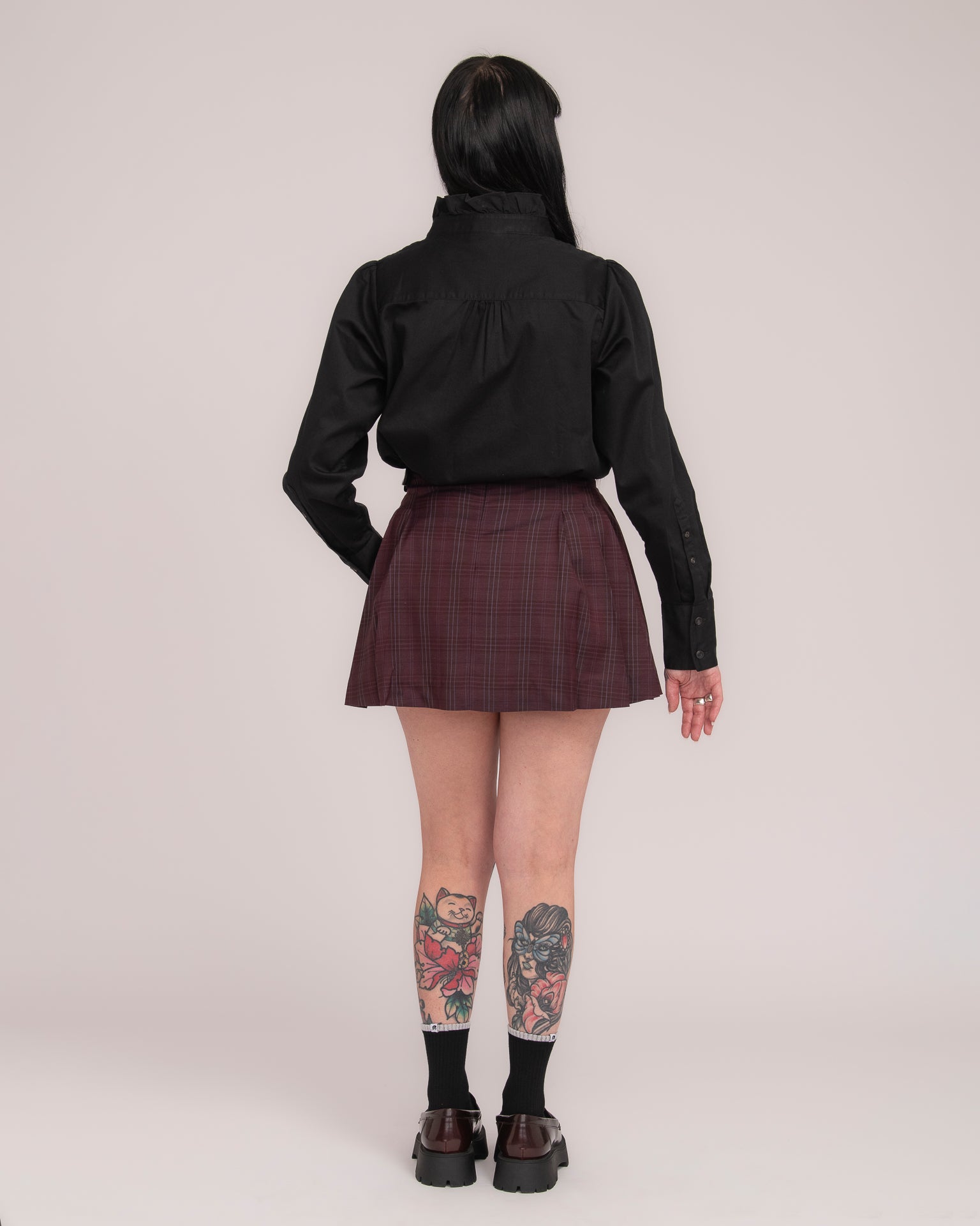 Cotton Sateen Frill Shirt - Black