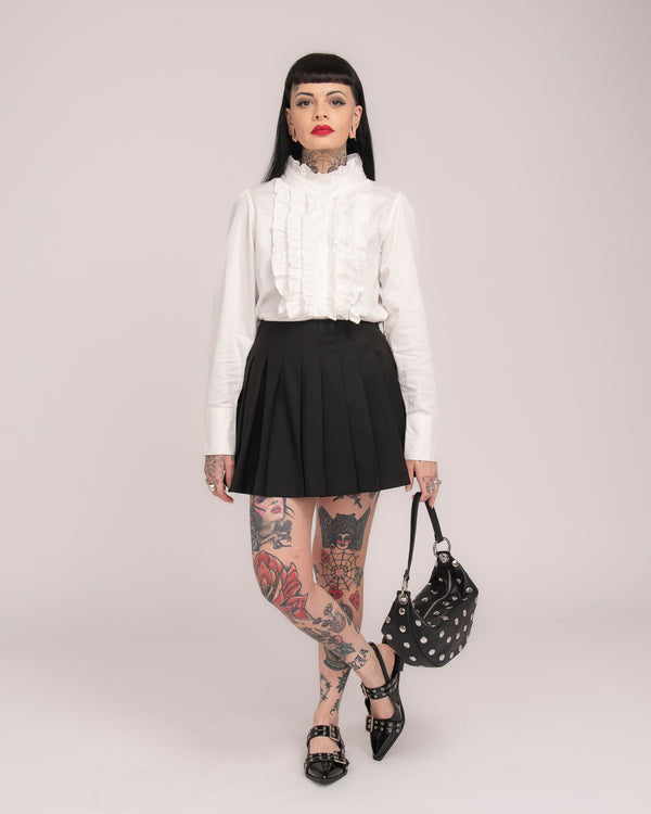 Cotton Sateen Frill Shirt - White
