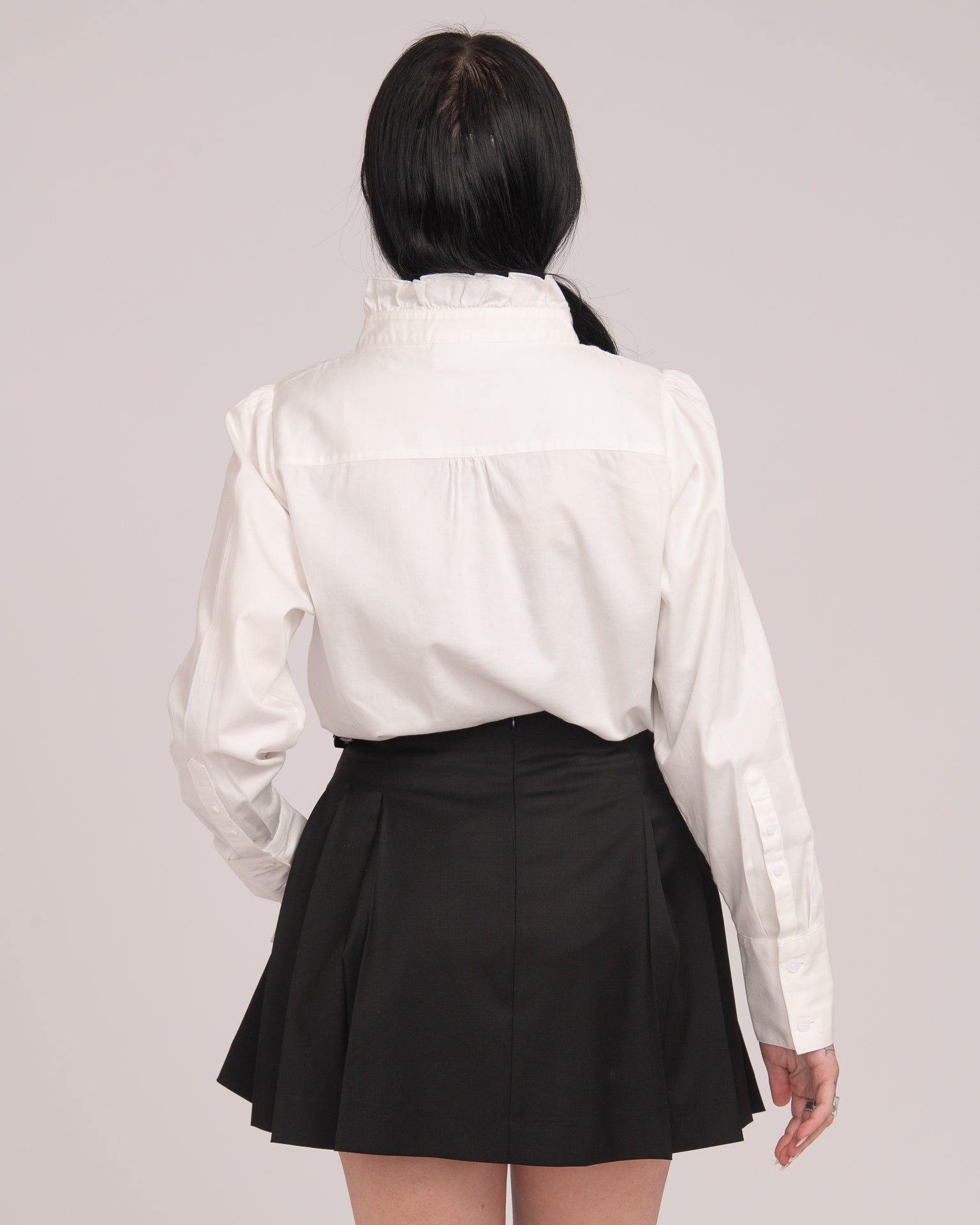 Cotton Sateen Frill Shirt - White