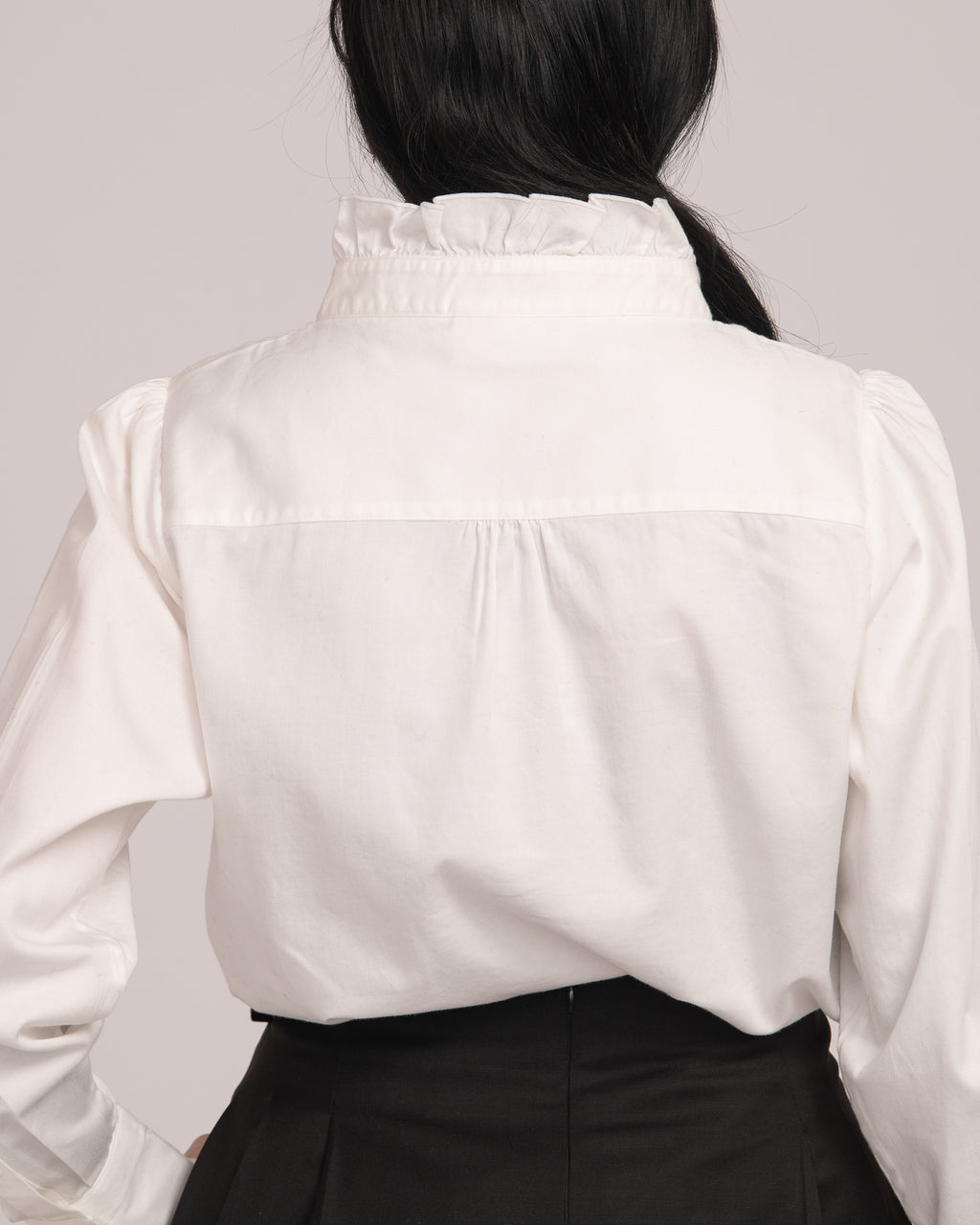Cotton Sateen Frill Shirt - White