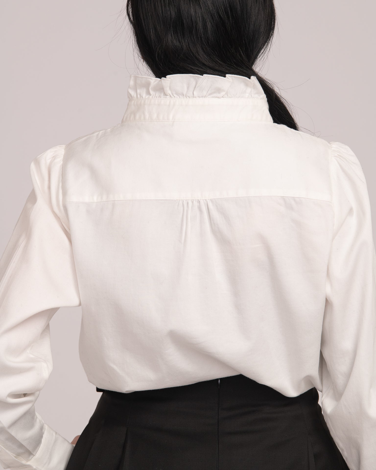 Cotton Sateen Frill Shirt - White