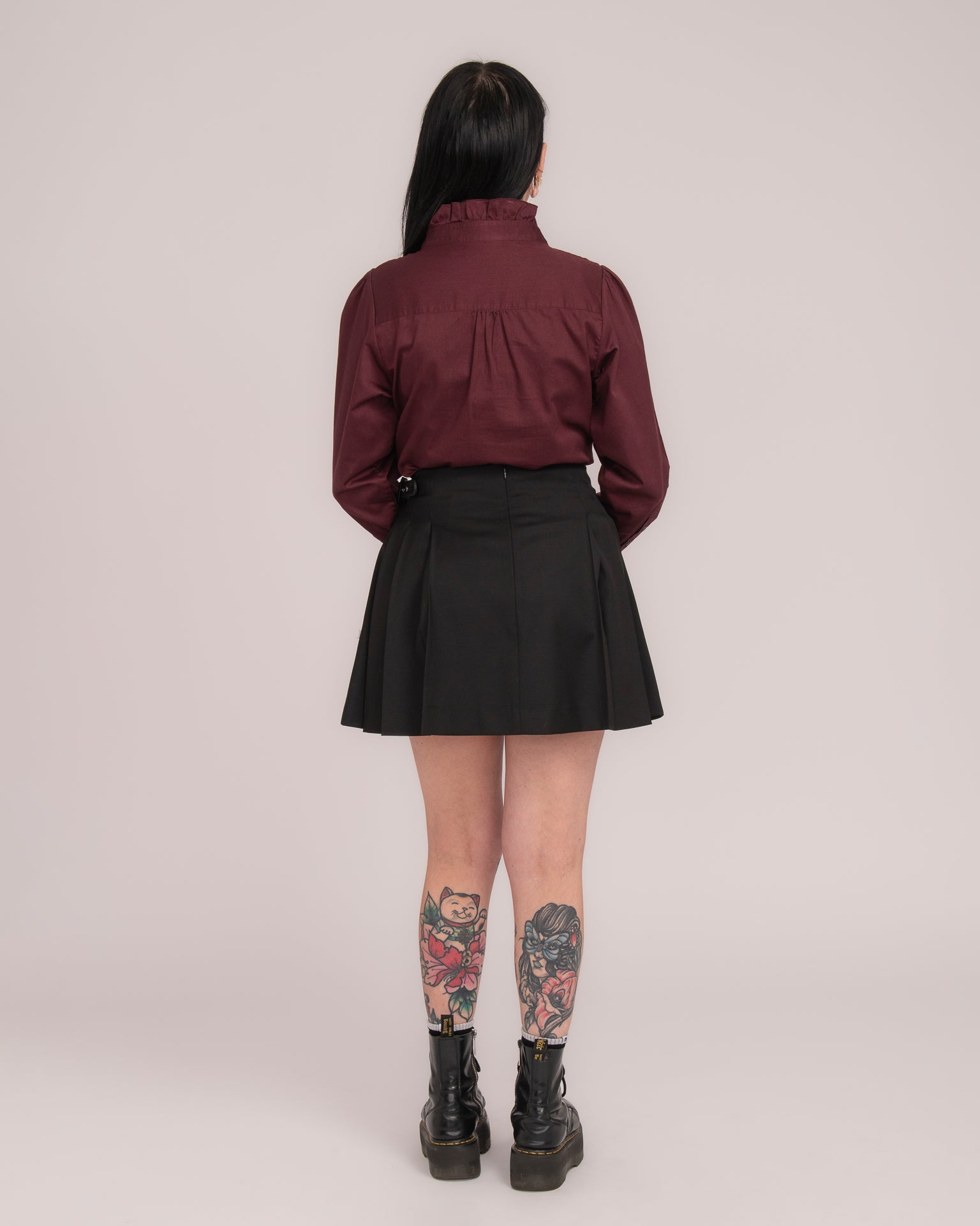 Cotton Sateen Frill Shirt - Wine