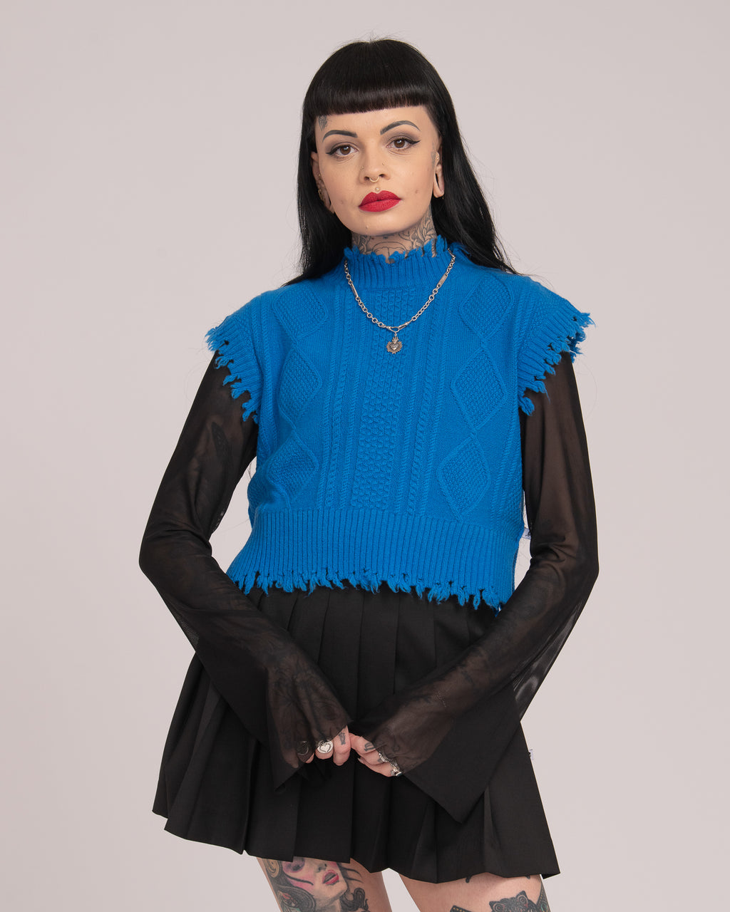 Cropped Cable Vest - Bold Blue