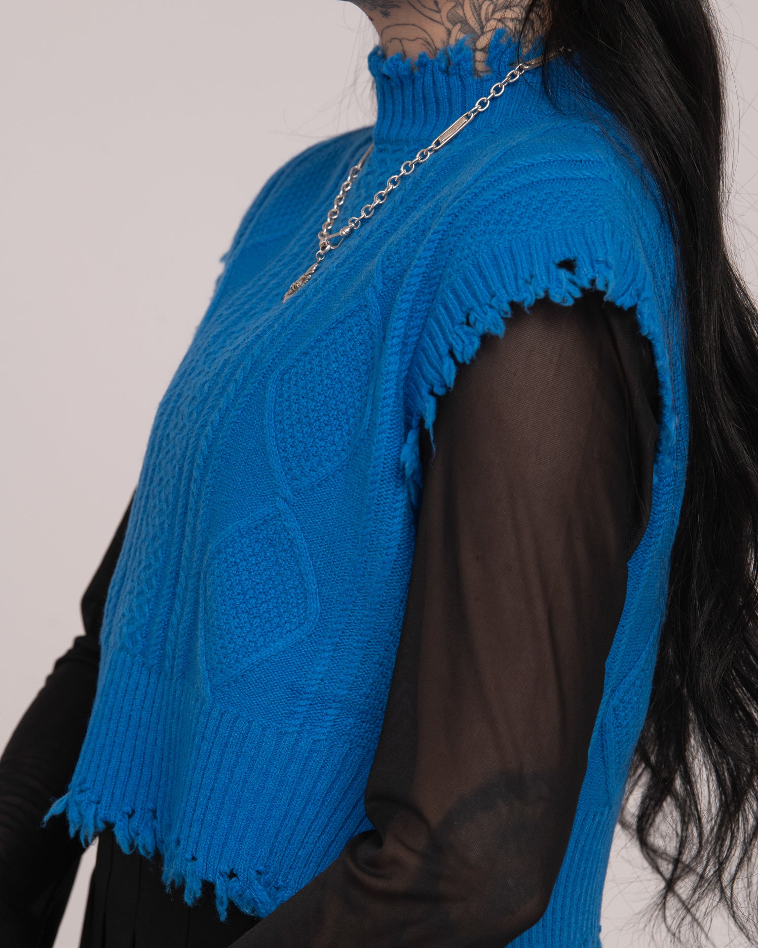 Cropped Cable Vest - Bold Blue