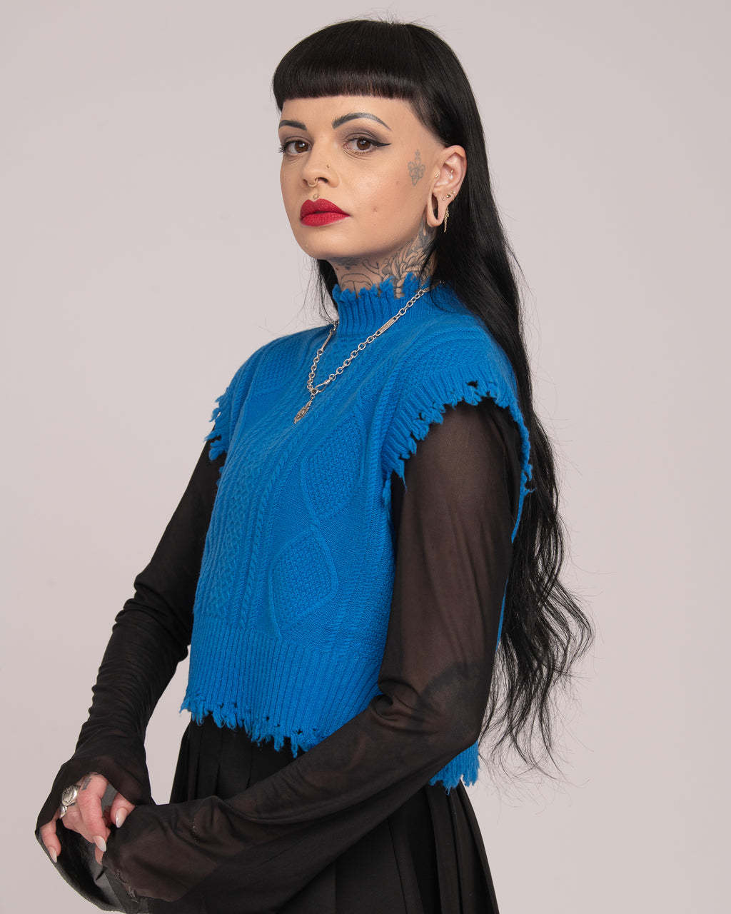 Cropped Cable Vest - Bold Blue