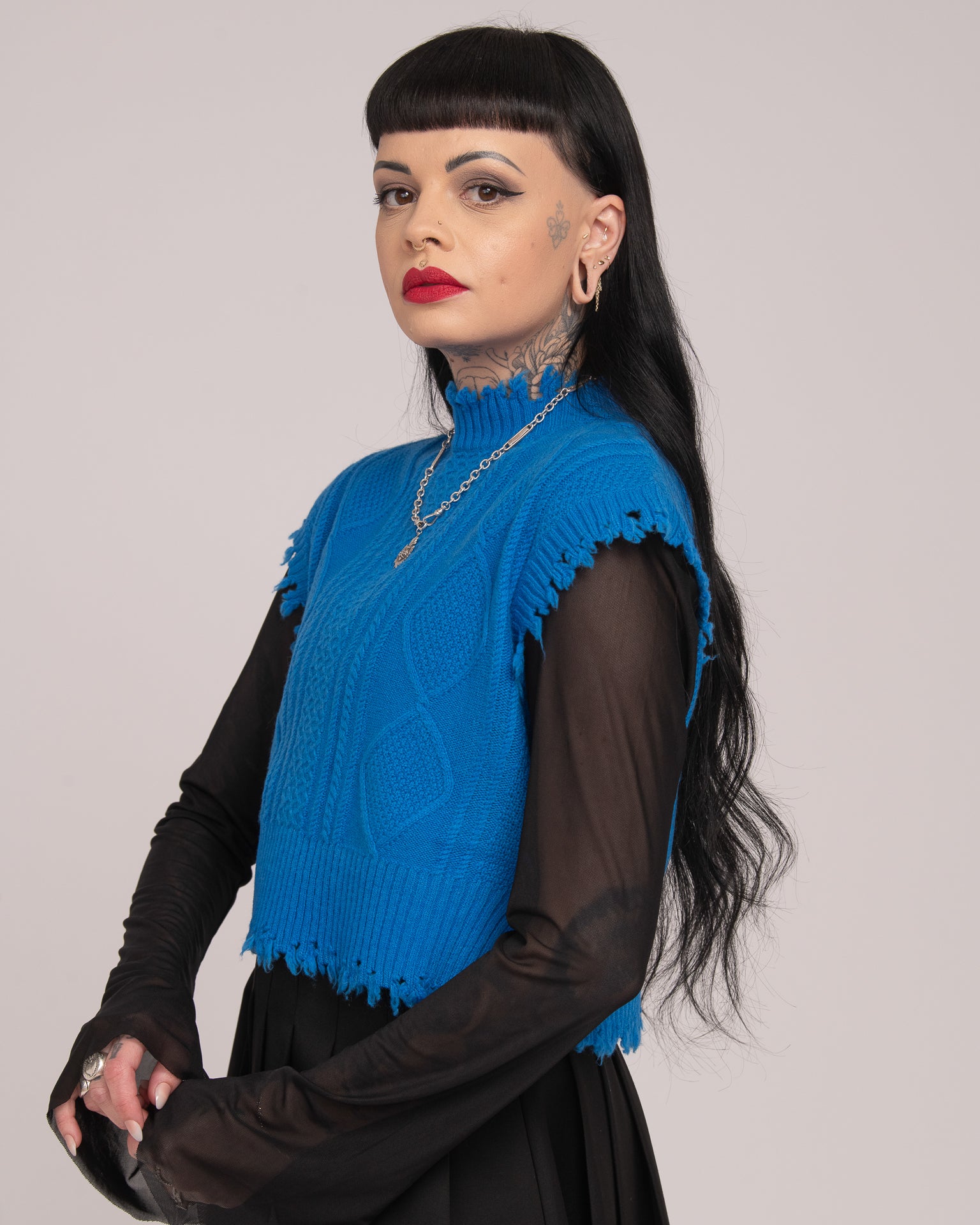 Cropped Cable Vest - Bold Blue