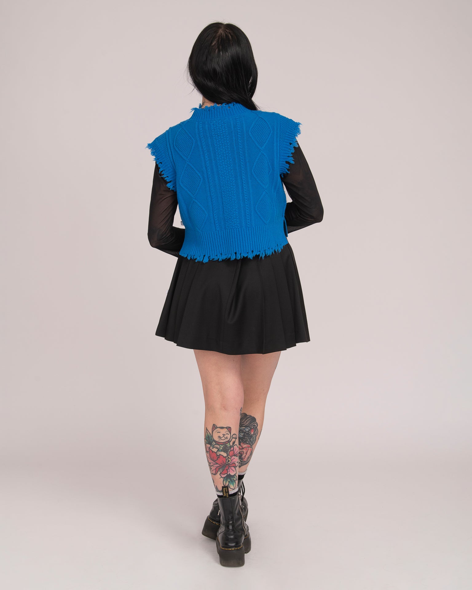Cropped Cable Vest - Bold Blue