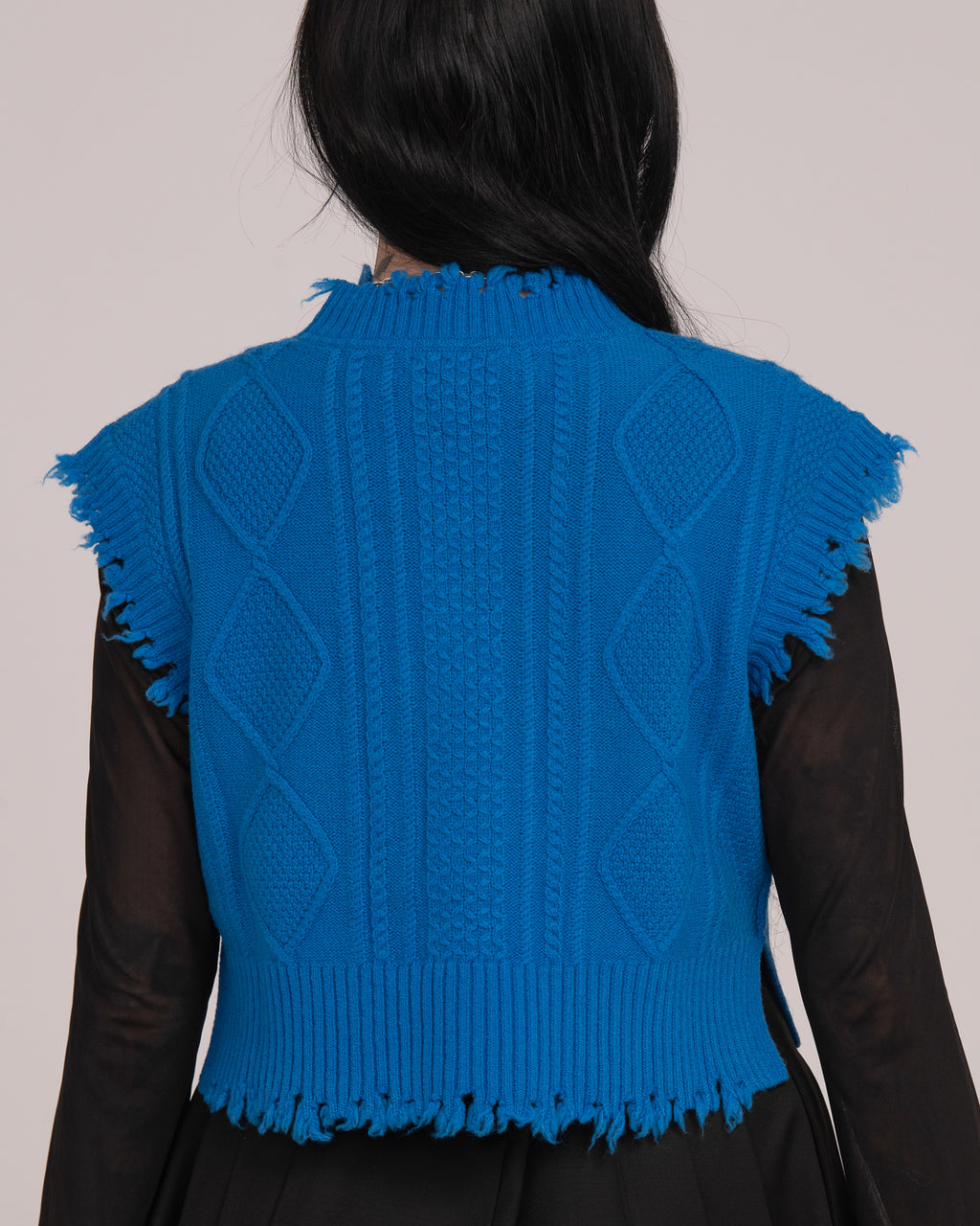 Cropped Cable Vest - Bold Blue