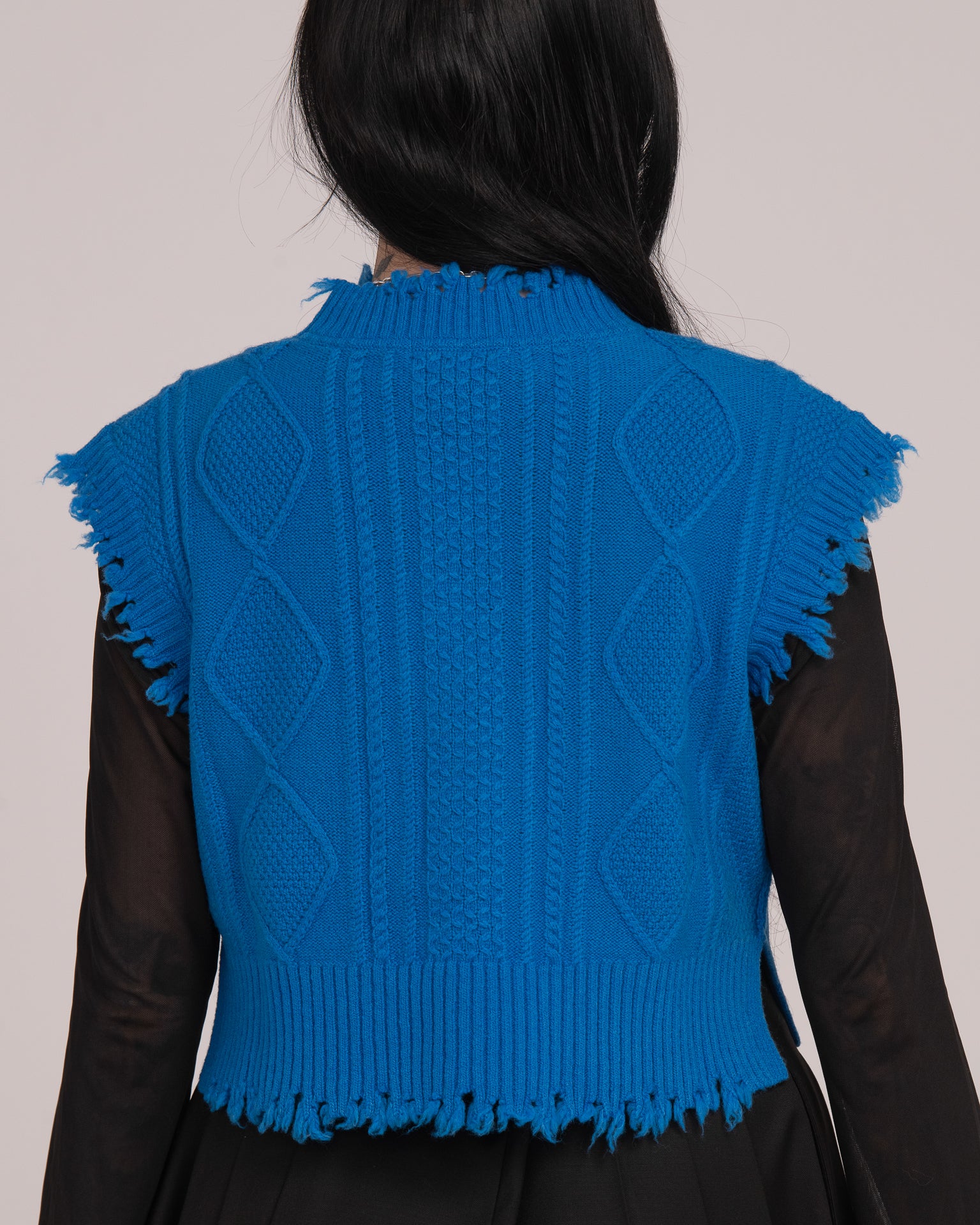 Cropped Cable Vest - Bold Blue