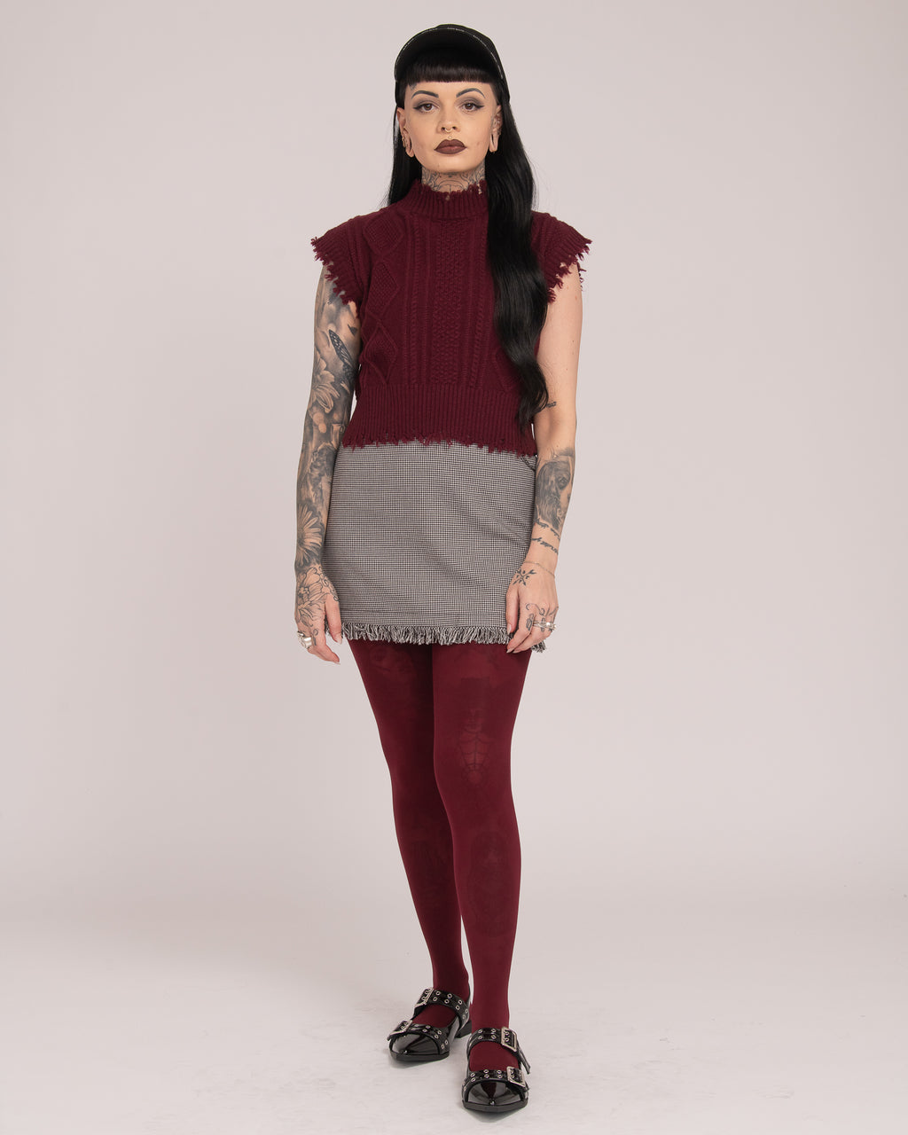 Eyelet Tailored Mini Skirt - Houndstooth