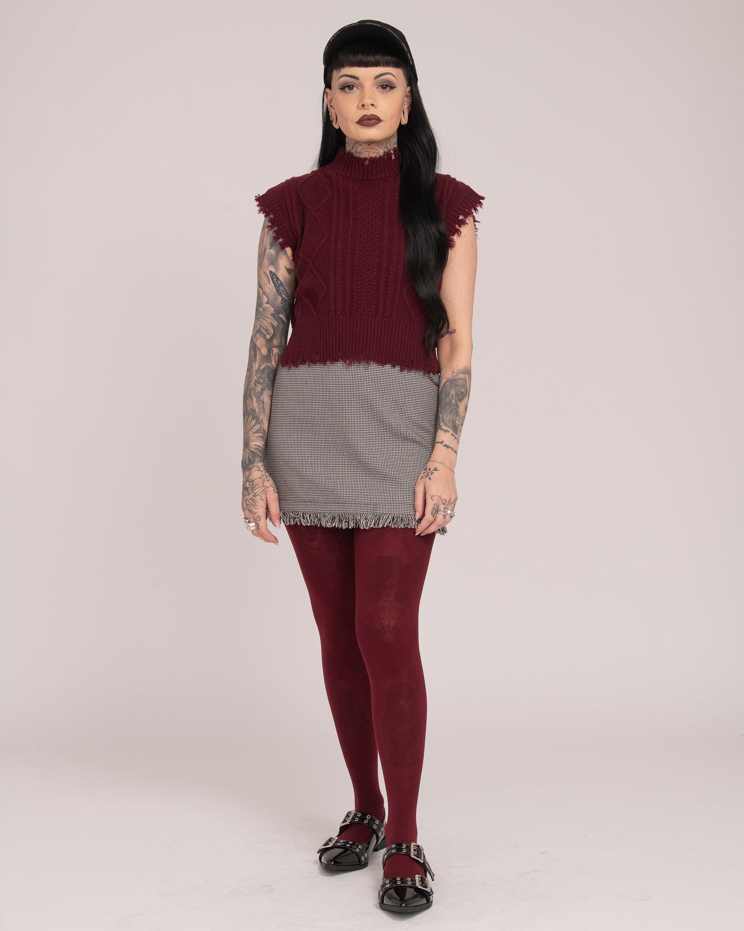 Eyelet Tailored Mini Skirt - Houndstooth