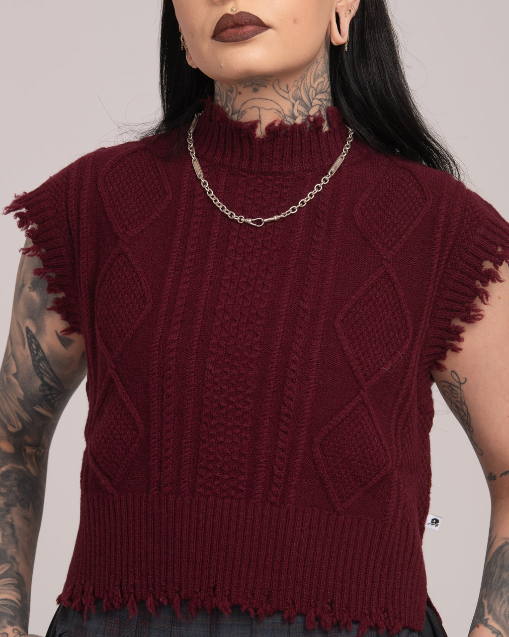 Cropped Cable Vest - Merlot