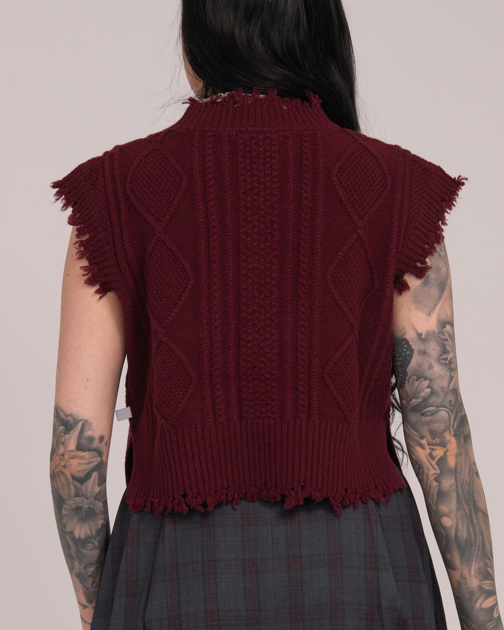 Cropped Cable Vest - Merlot
