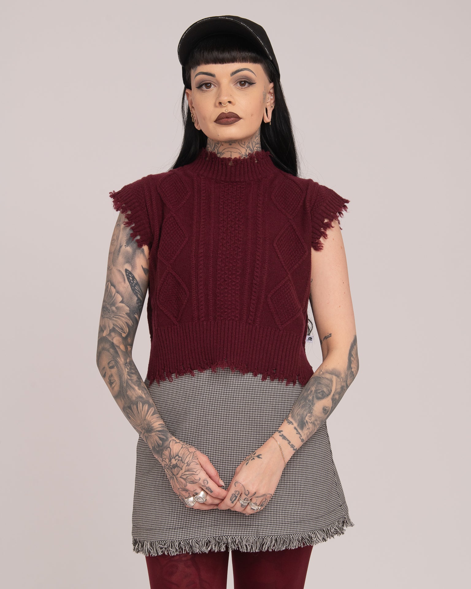 Eyelet Tailored Mini Skirt - Houndstooth