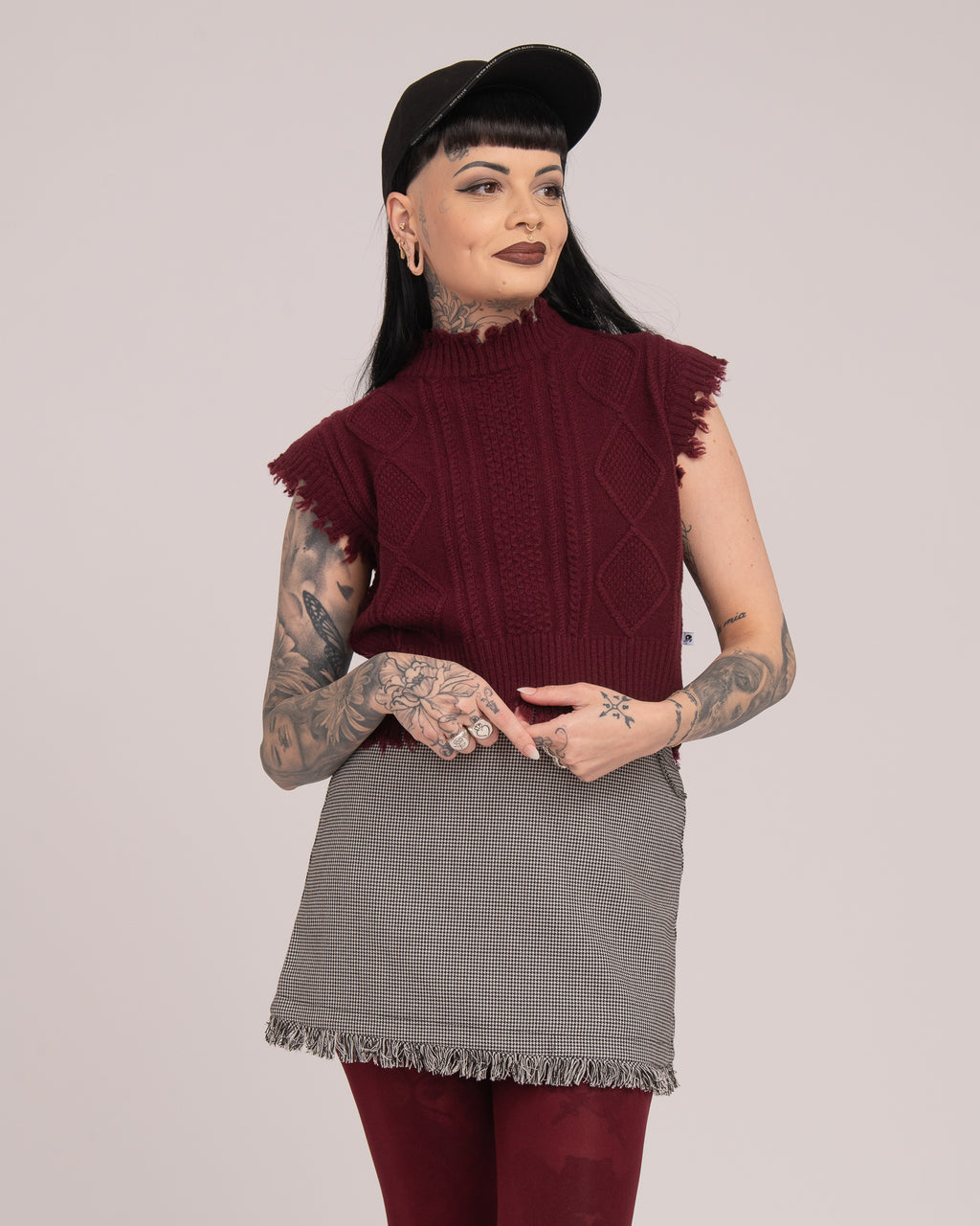 Eyelet Tailored Mini Skirt - Houndstooth