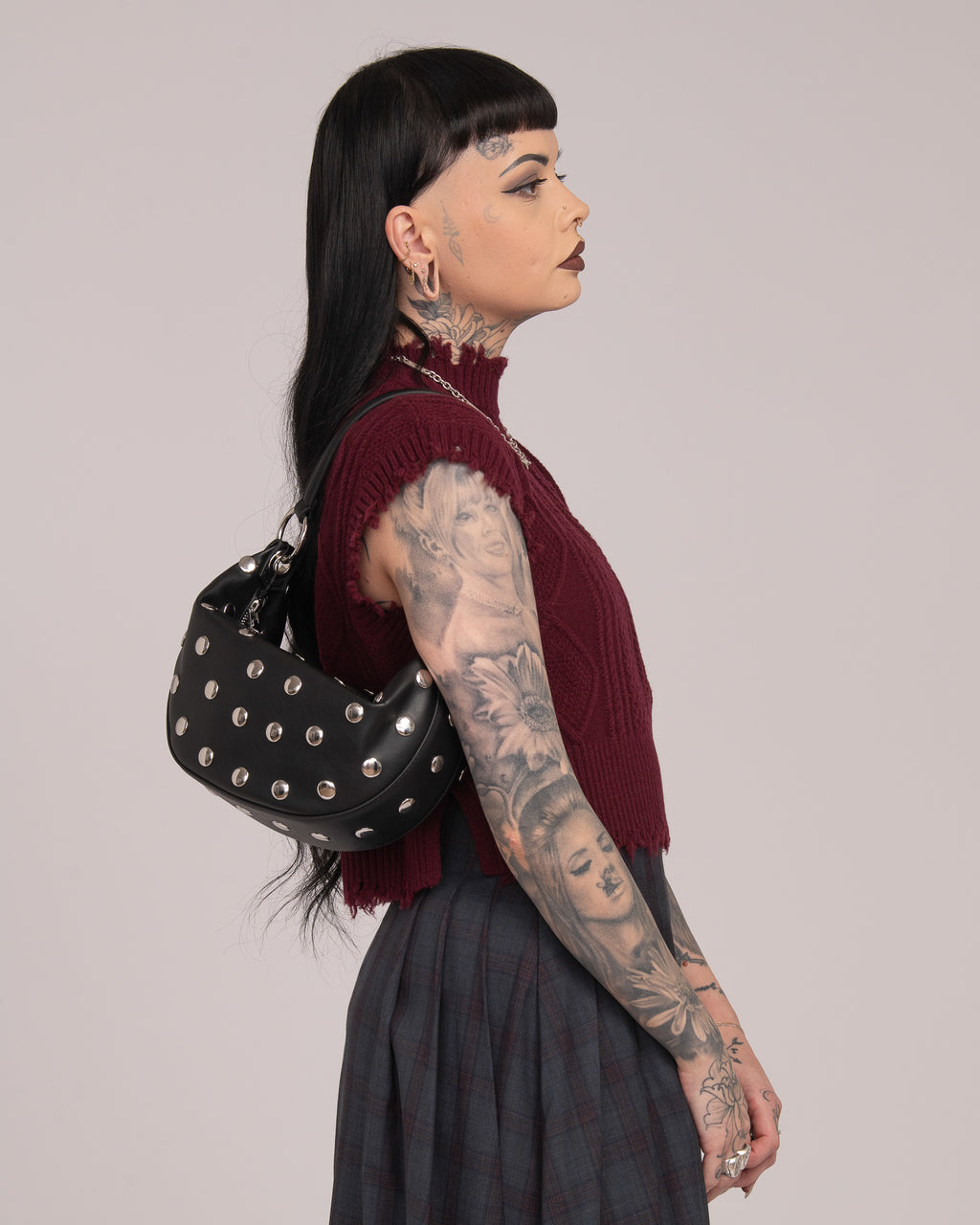 Cropped Cable Vest - Merlot