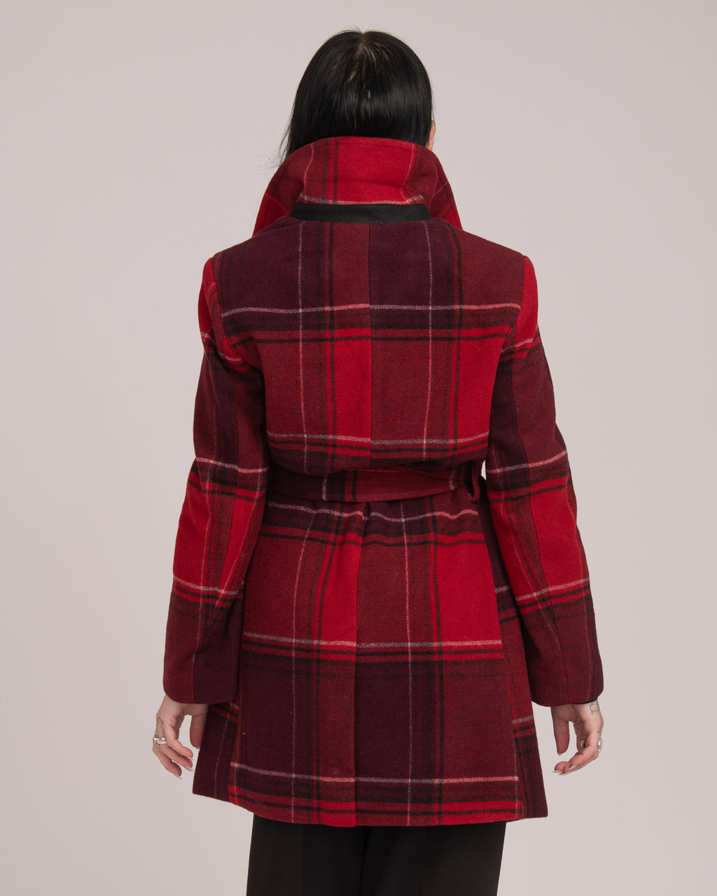 Double-Breasted Tartan Wool Coat - Merlot