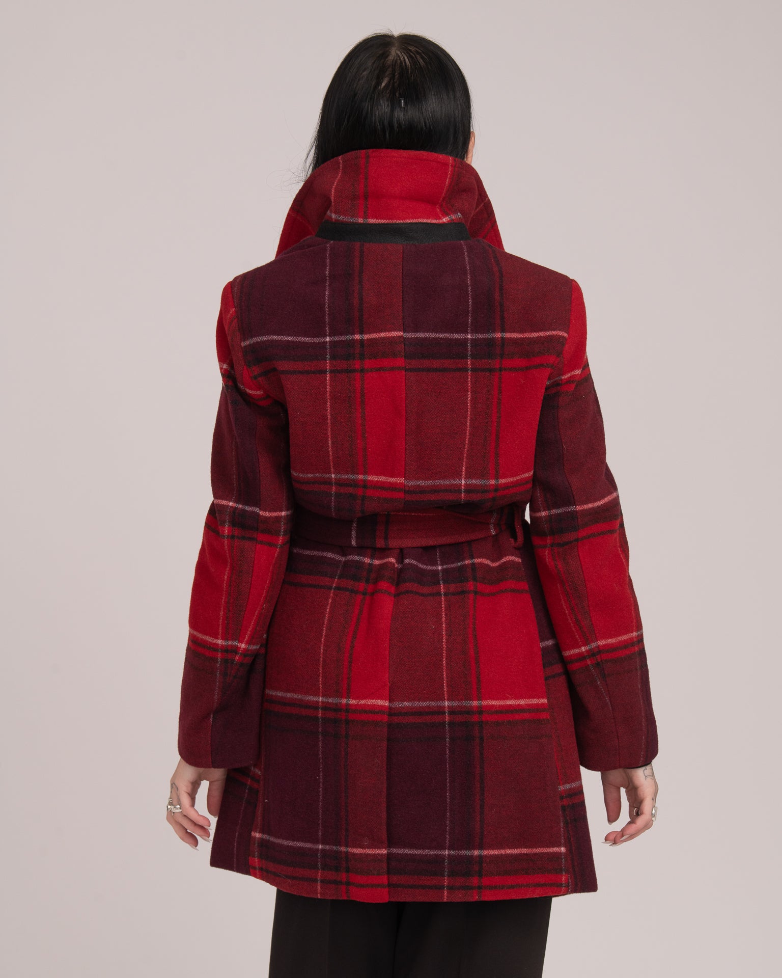 Double-Breasted Tartan Wool Coat - Merlot