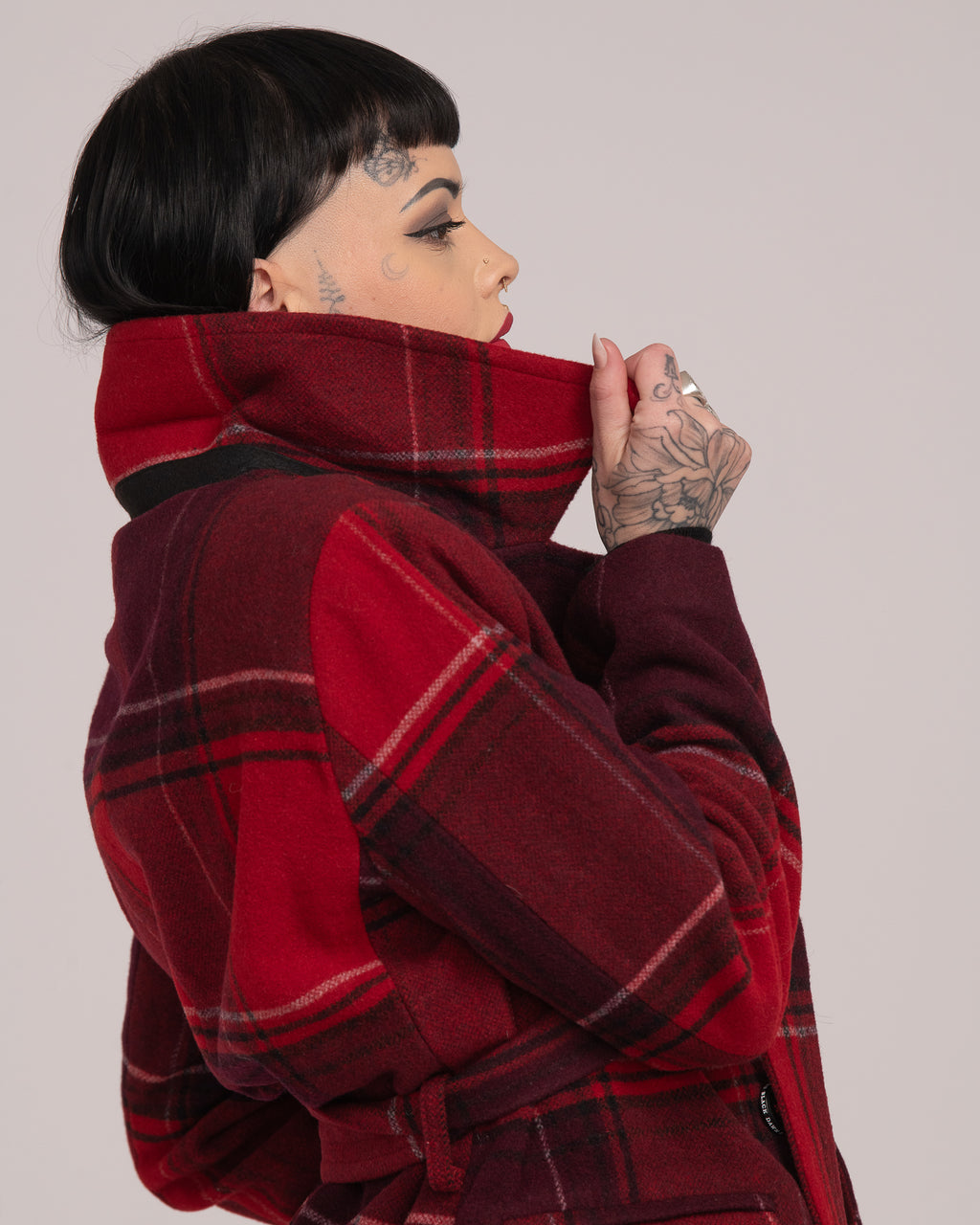 Double-Breasted Tartan Wool Coat - Merlot