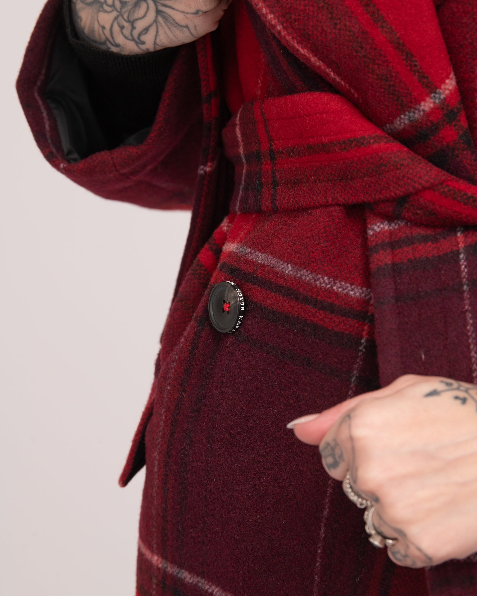 Double-Breasted Tartan Wool Coat - Merlot