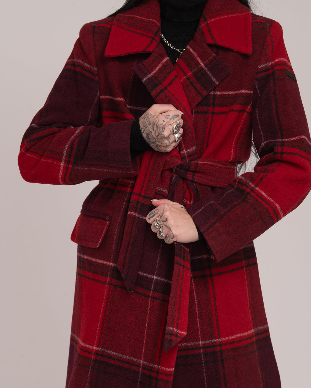 Double-Breasted Tartan Wool Coat - Merlot