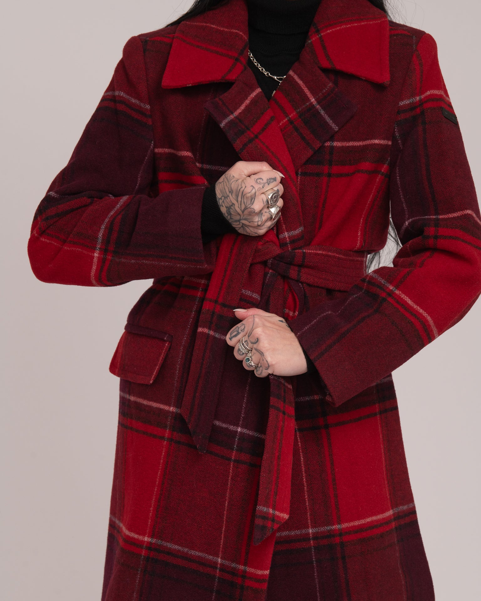 Double-Breasted Tartan Wool Coat - Merlot