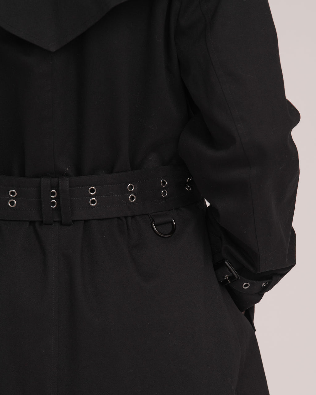 Eyelet Trench Coat - Black