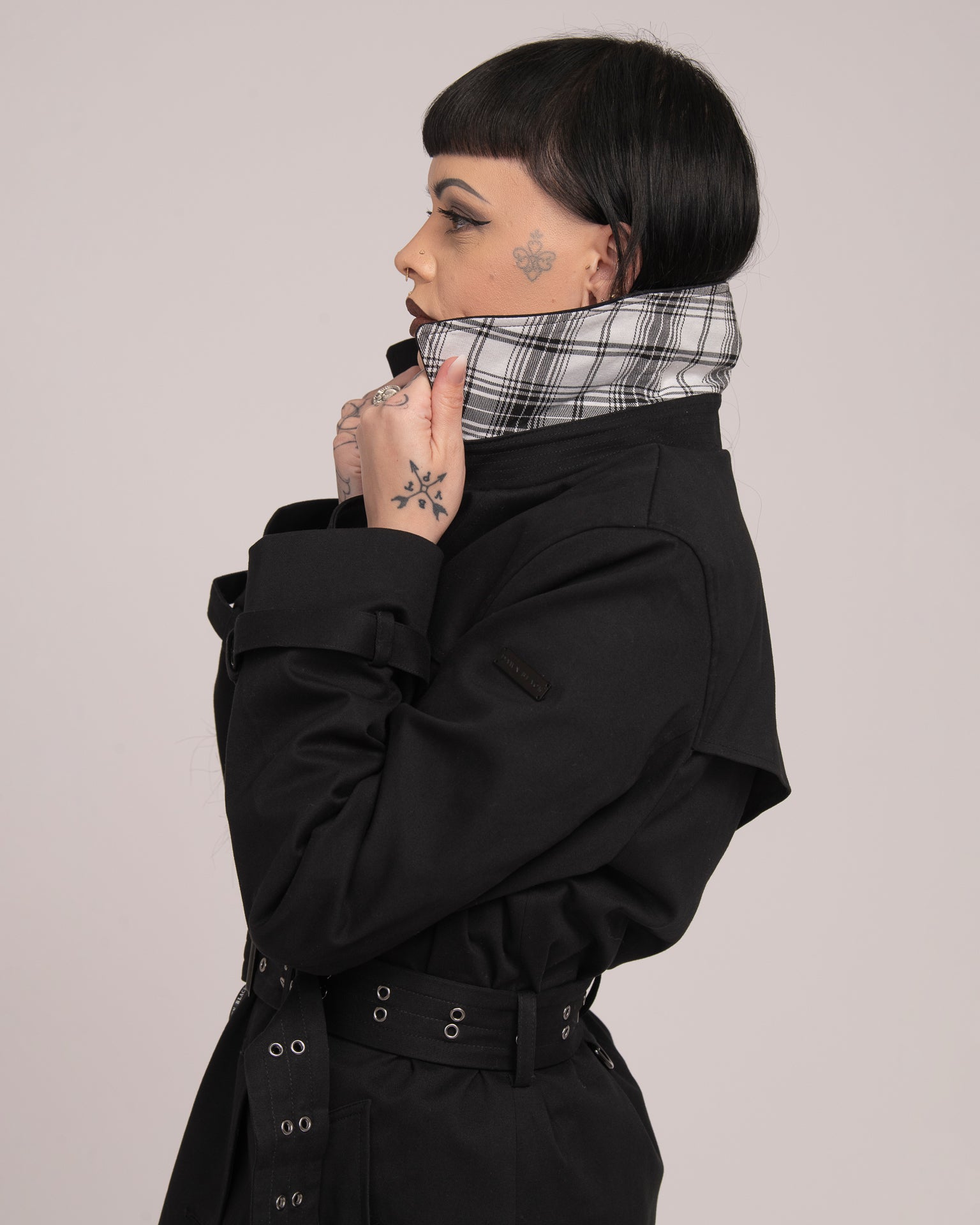Eyelet Trench Coat - Black