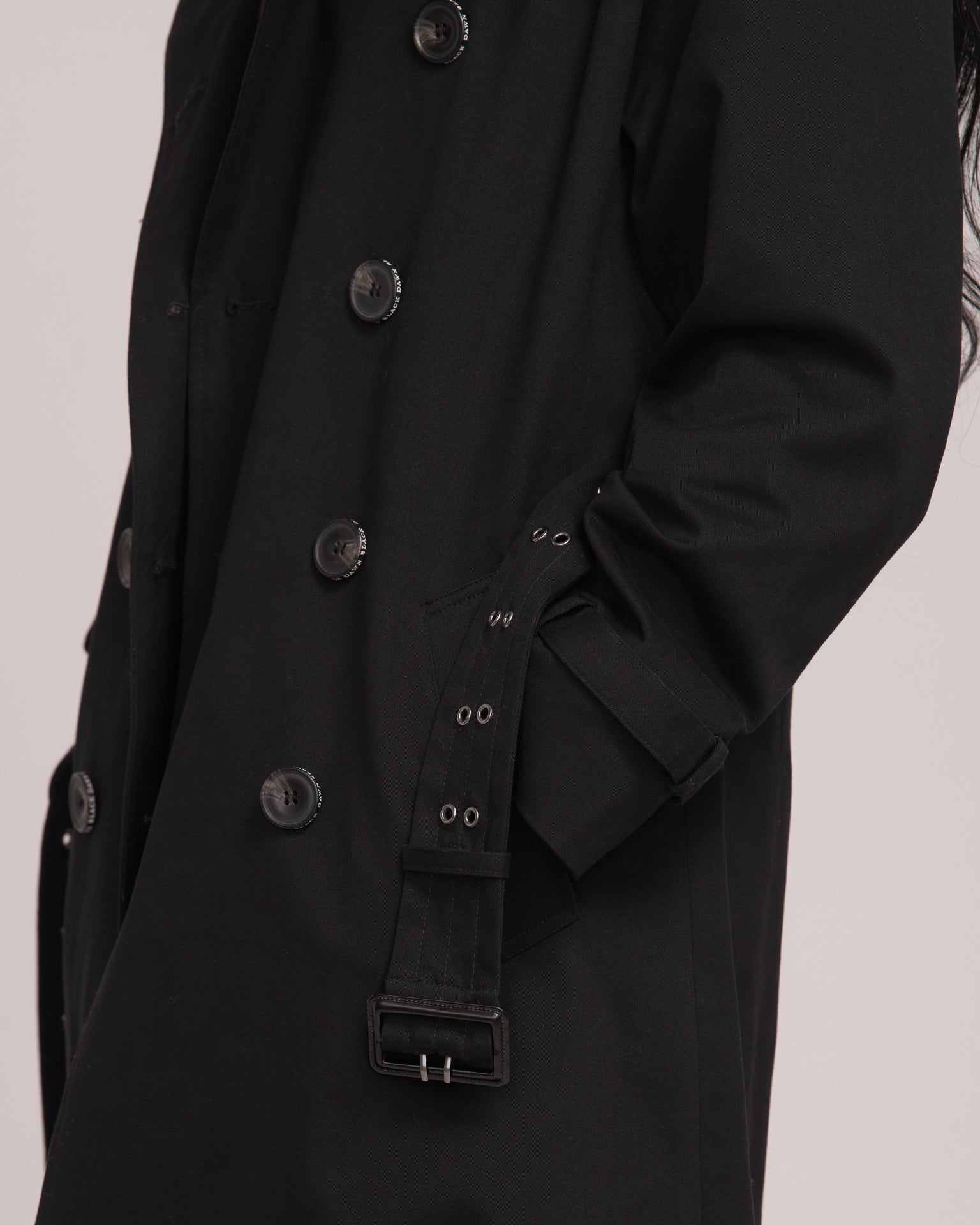 Eyelet Trench Coat - Black