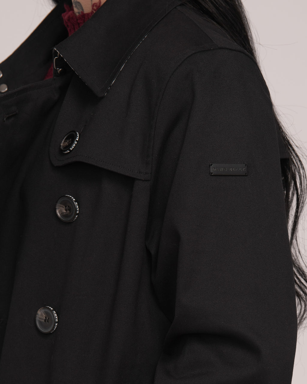 Eyelet Trench Coat - Black