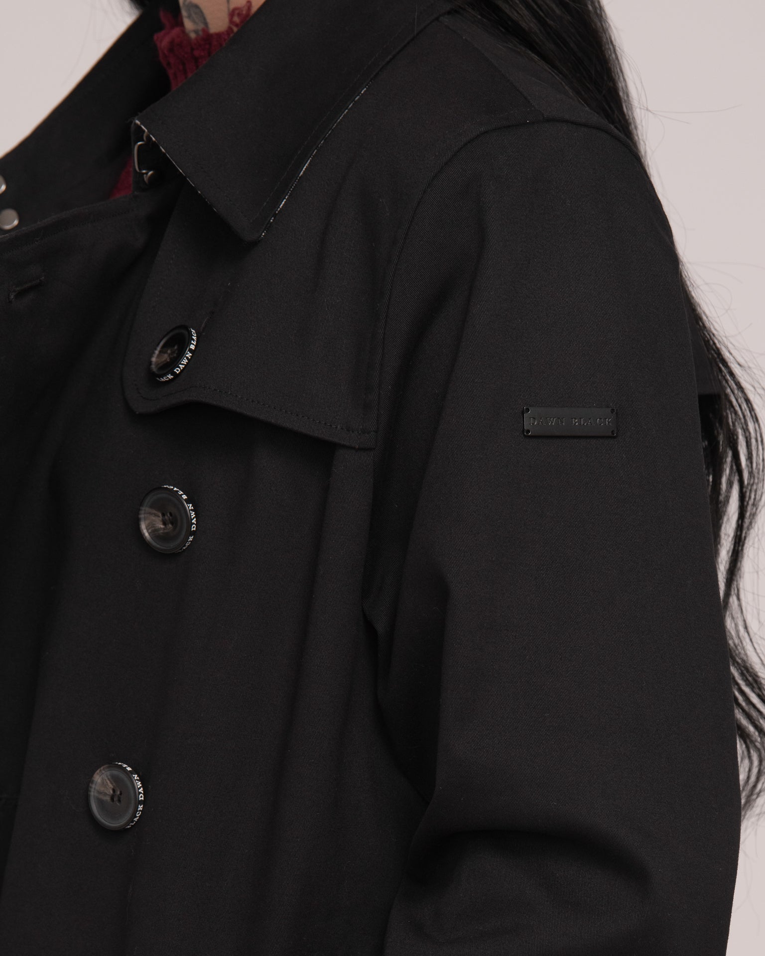 Eyelet Trench Coat - Black